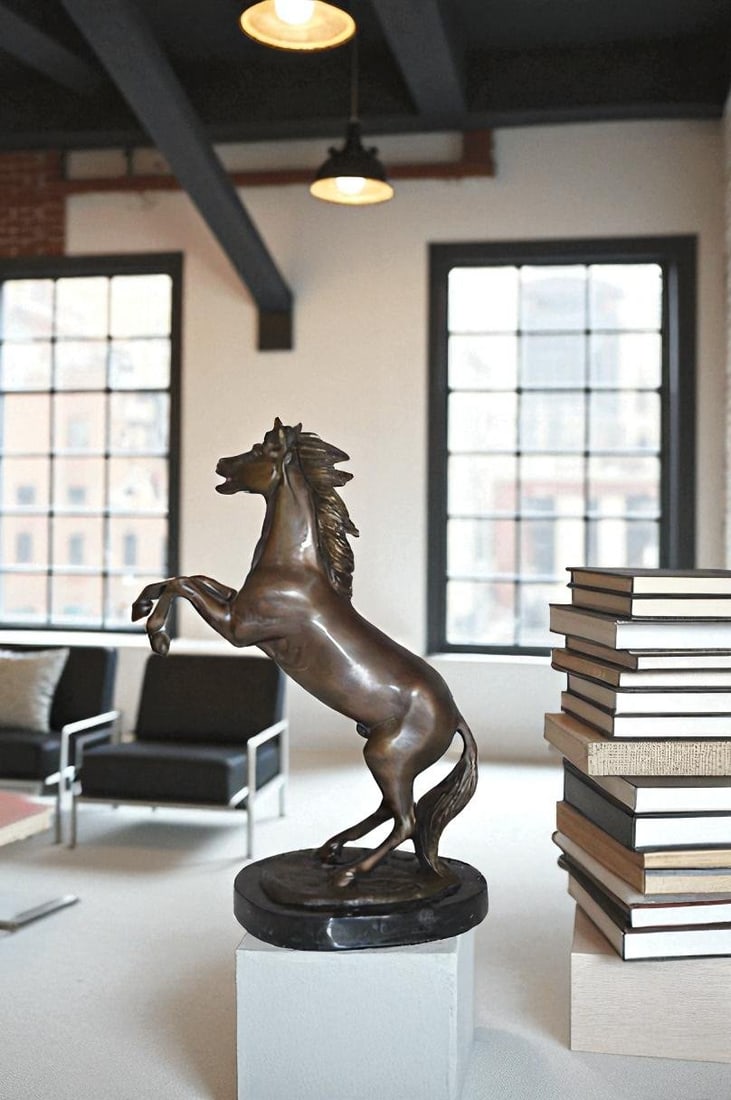 Rearing Horse Small Bronze Statue - Size: 8"L x 4"W x 11"H. - 3