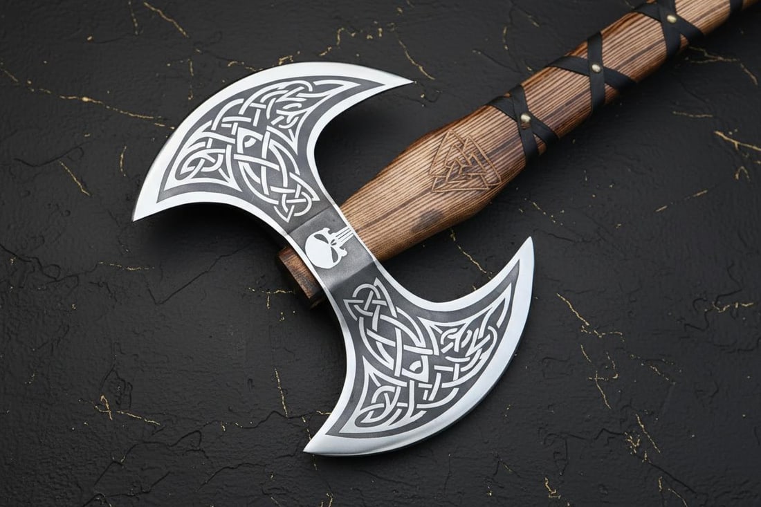 30" Hand Forged Viking Tomahawk Axe, Double Head Carbon Steel, Ash Wood Handle - 3