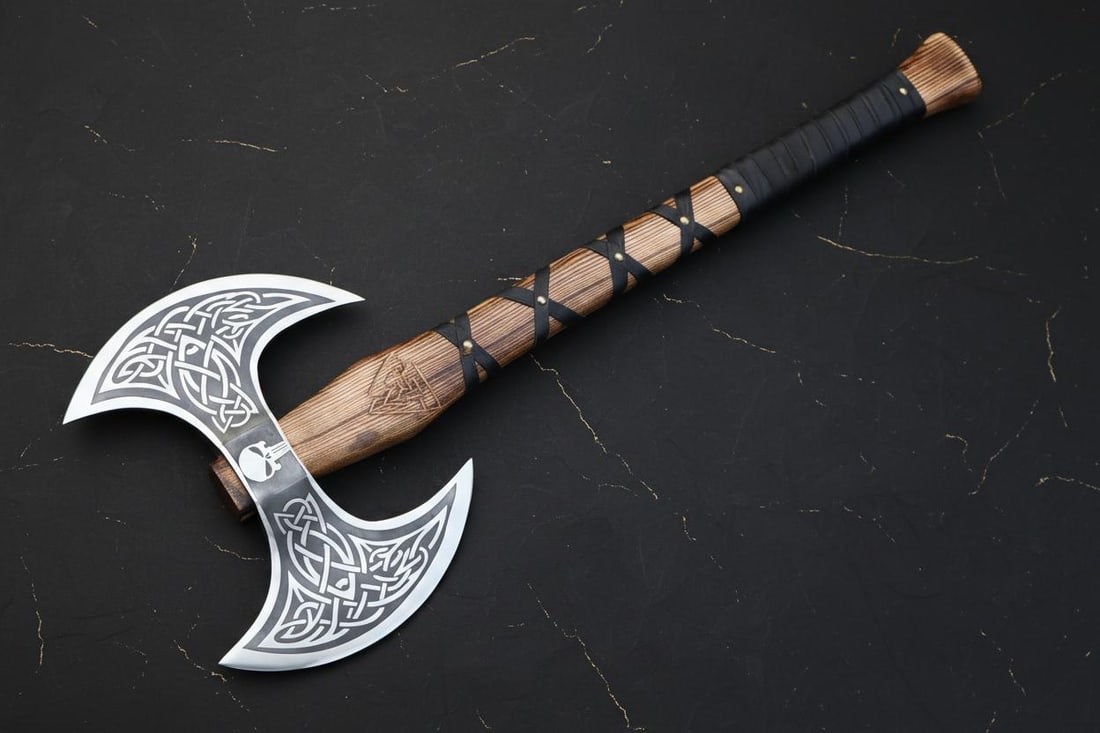 30" Hand Forged Viking Tomahawk Axe, Double Head Carbon Steel, Ash Wood Handle - 8