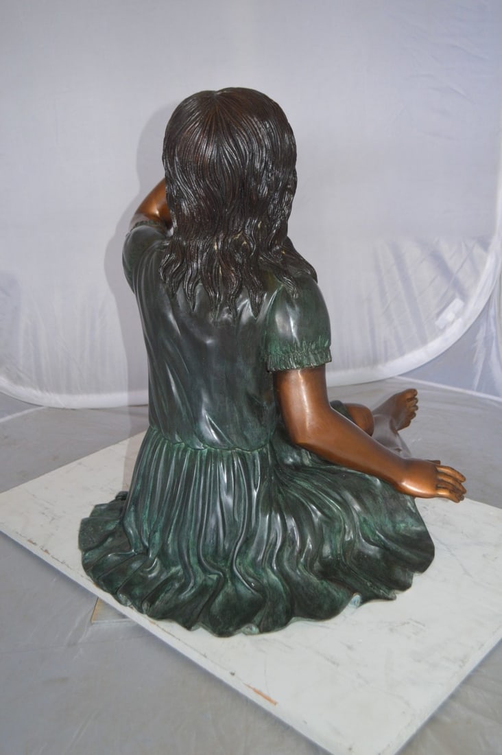 Girl with a Sparrow Bronze Statue - Size: 24"L x 30"W x 25"H. - 6