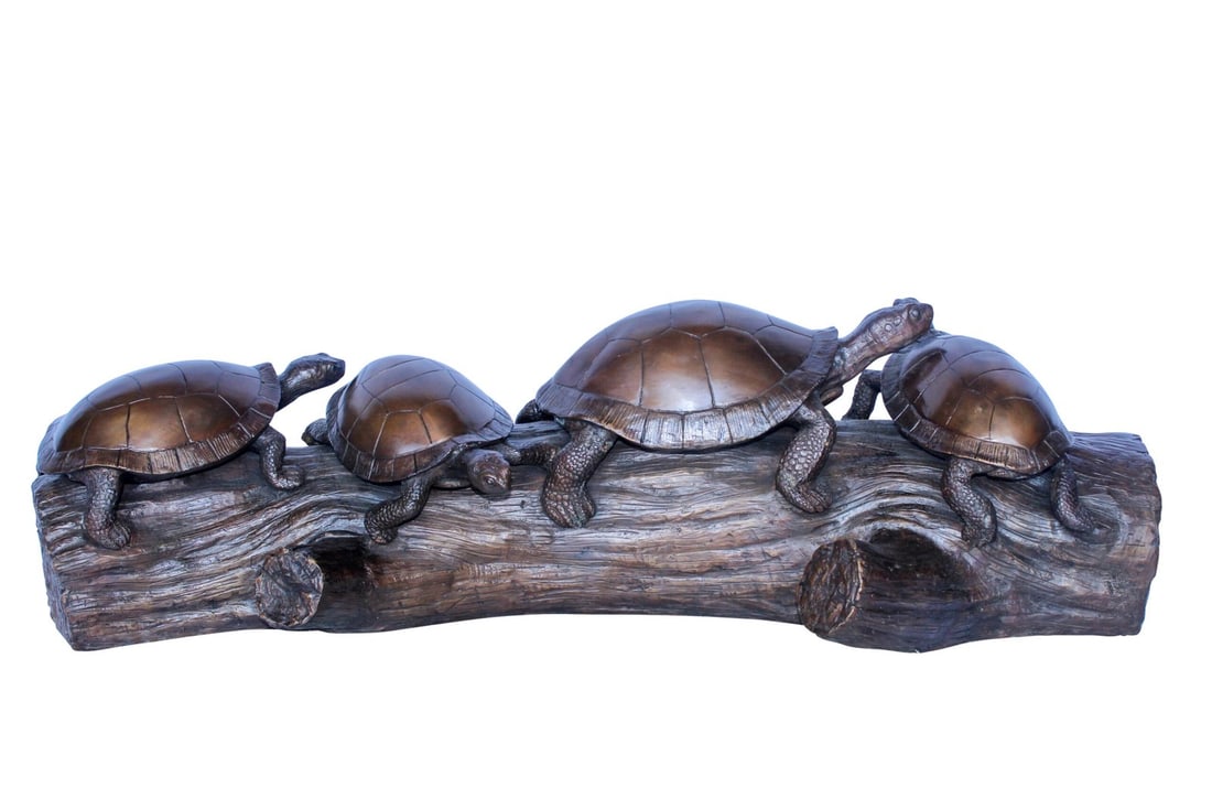 Four Turtles on Tree Log Bronze Statue, Charming Wildlife Decor 39" x 15" x 10"H: Title:Four Turtles on Tree Log Bronze Statue, Charming Wildlife Decor 39" x 15" x 10"HDescription:our turtles on tree log bronze statue, charming wildlife decor crafted with traditional lost wax
