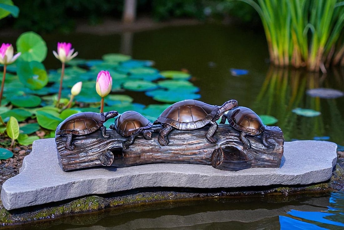 Four Turtles on Tree Log Bronze Statue, Charming Wildlife Decor 39" x 15" x 10"H - 2
