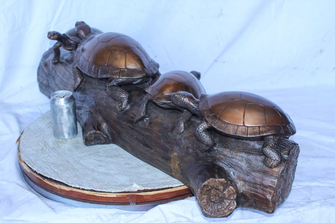 Four Turtles on Tree Log Bronze Statue, Charming Wildlife Decor 39" x 15" x 10"H - 5