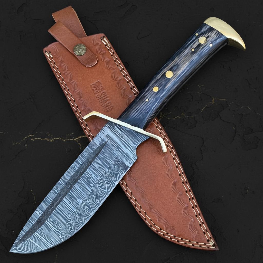 Hand Forged Damascus Steel Bowie Knife 16.5" Custom Survival Hunting Blade with Wood Handle - 2