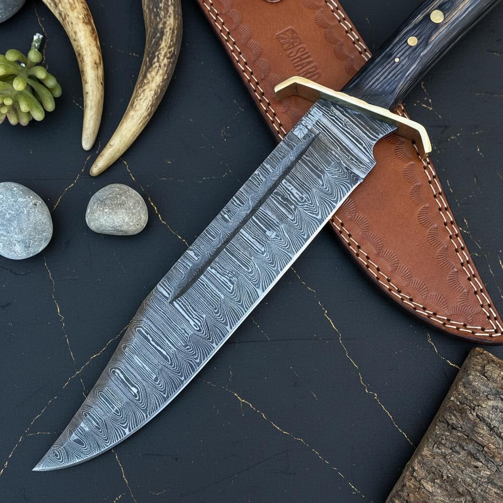Hand Forged Damascus Steel Bowie Knife 16.5" Custom Survival Hunting Blade with Wood Handle - 3