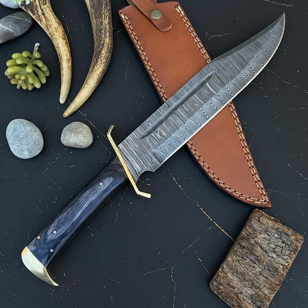 Hand Forged Damascus Steel Bowie Knife 16.5" Custom Survival Hunting Blade with Wood Handle - 4