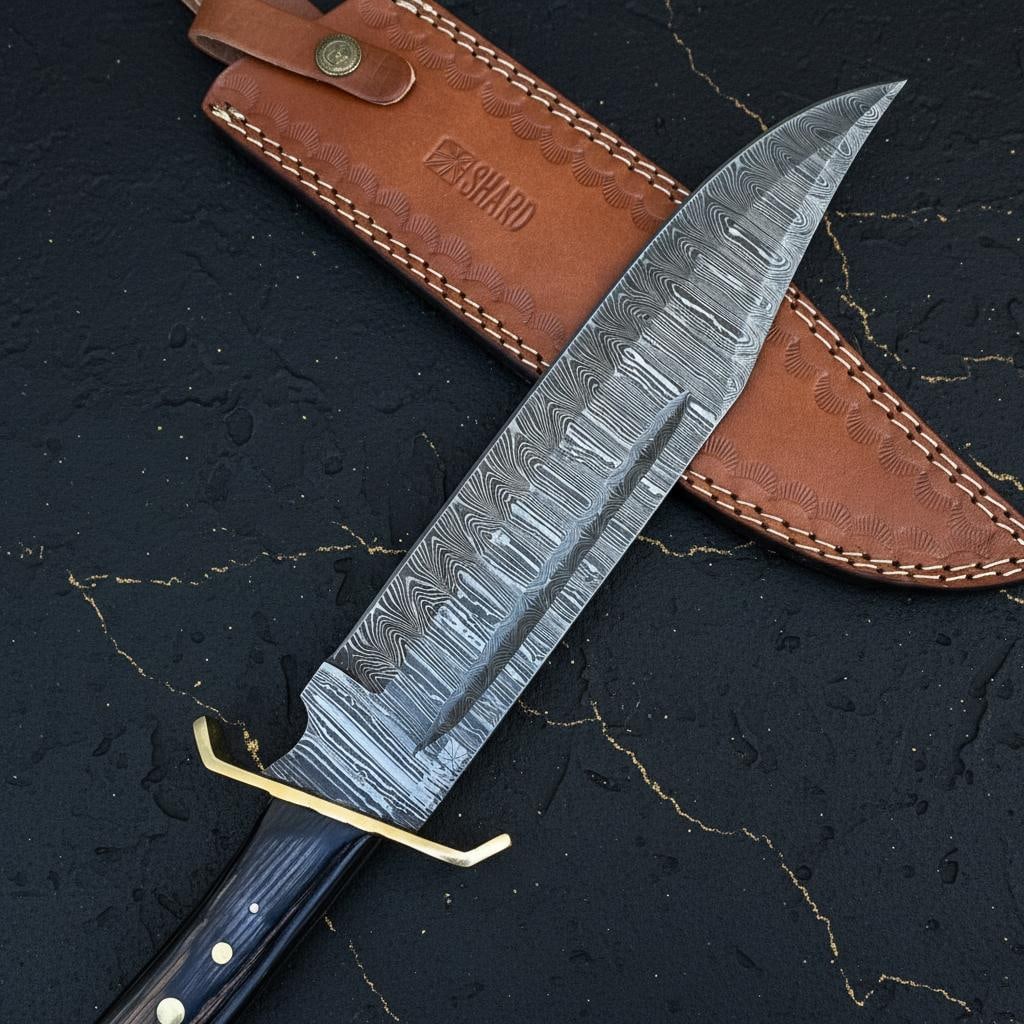 Hand Forged Damascus Steel Bowie Knife 16.5" Custom Survival Hunting Blade with Wood Handle - 8
