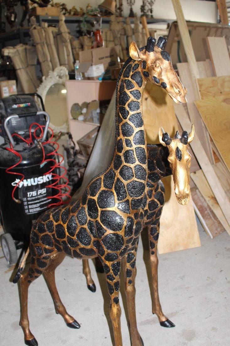 Pair of Giraffes Bronze Statues - Size: 32"L x 12"W x 55"H. - 13
