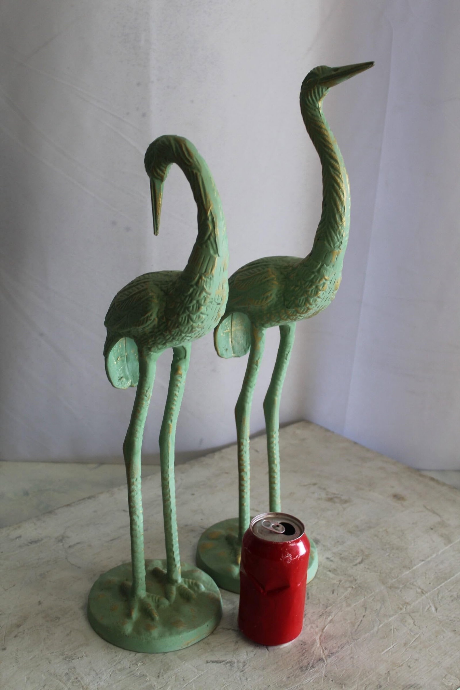 Pair of Aluminum Crane with Green Patina Finish 24" x 14" x 42"H - 3