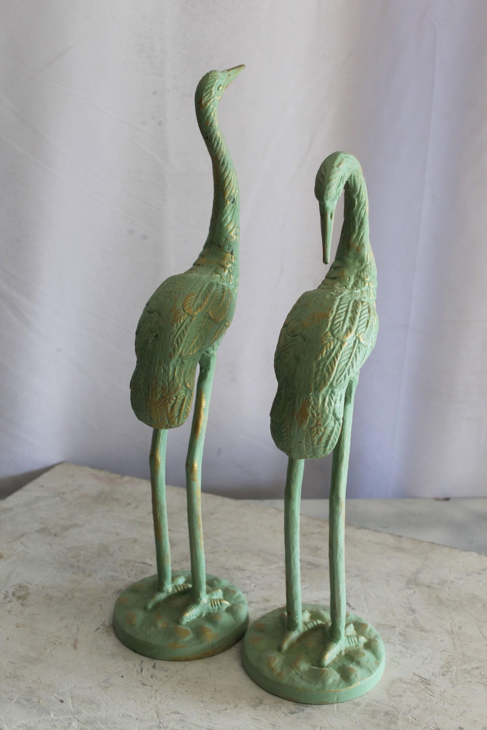 Pair of Aluminum Crane with Green Patina Finish 24" x 14" x 42"H - 6