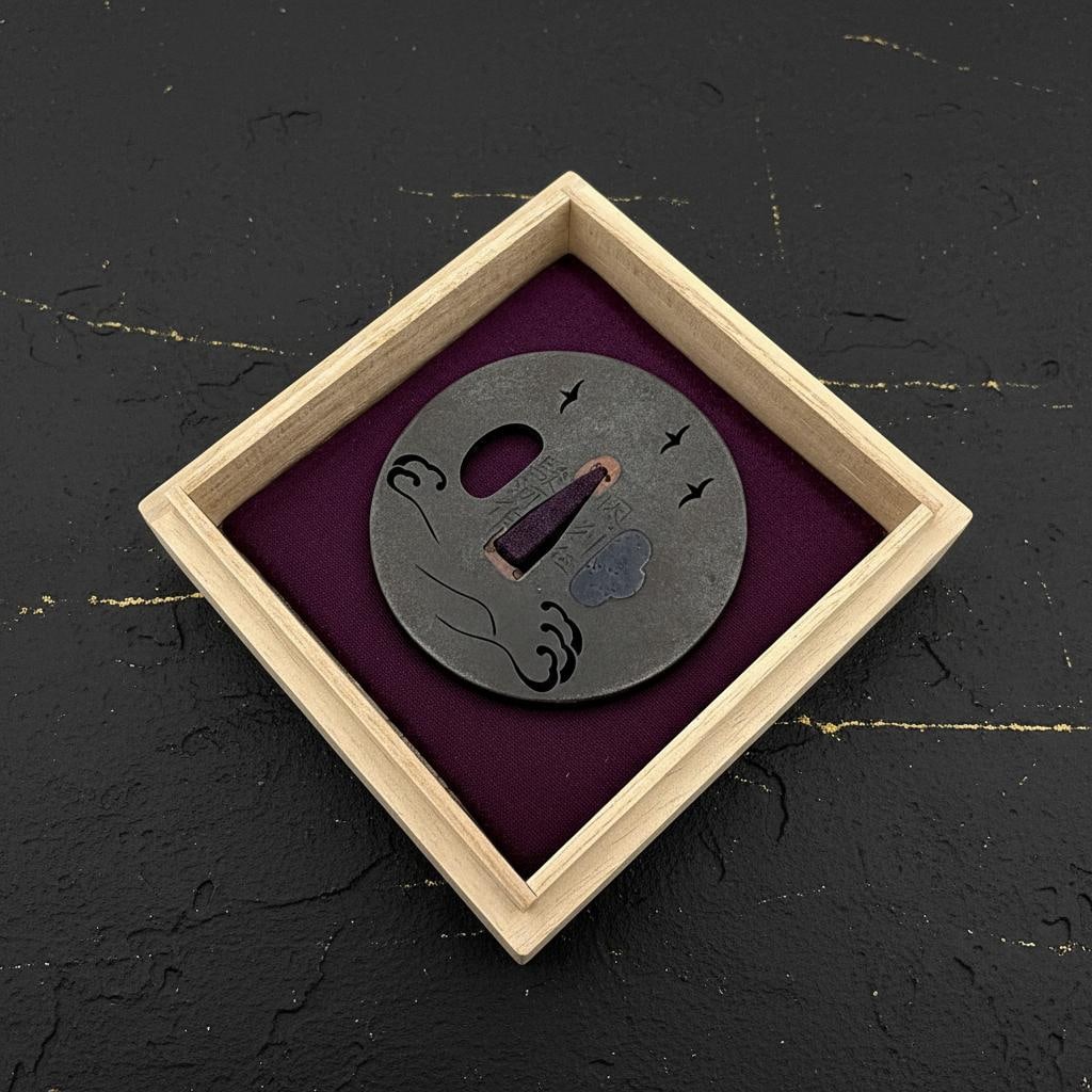 Iron Sukashi Tsuba with Plovers and Waves, Inshu Suruga School, Antique Edo Sword Fitting - 11