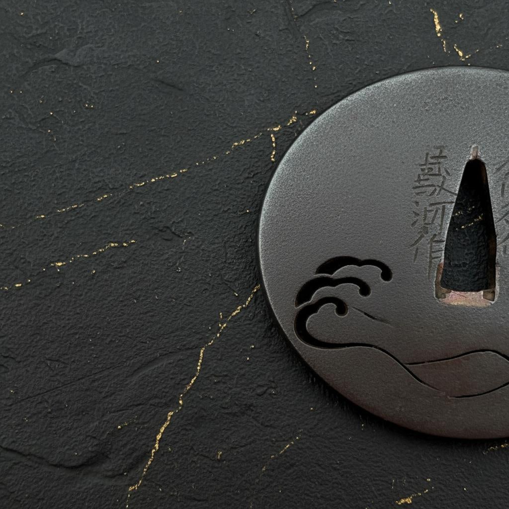 Iron Sukashi Tsuba with Plovers and Waves, Inshu Suruga School, Antique Edo Sword Fitting - 7