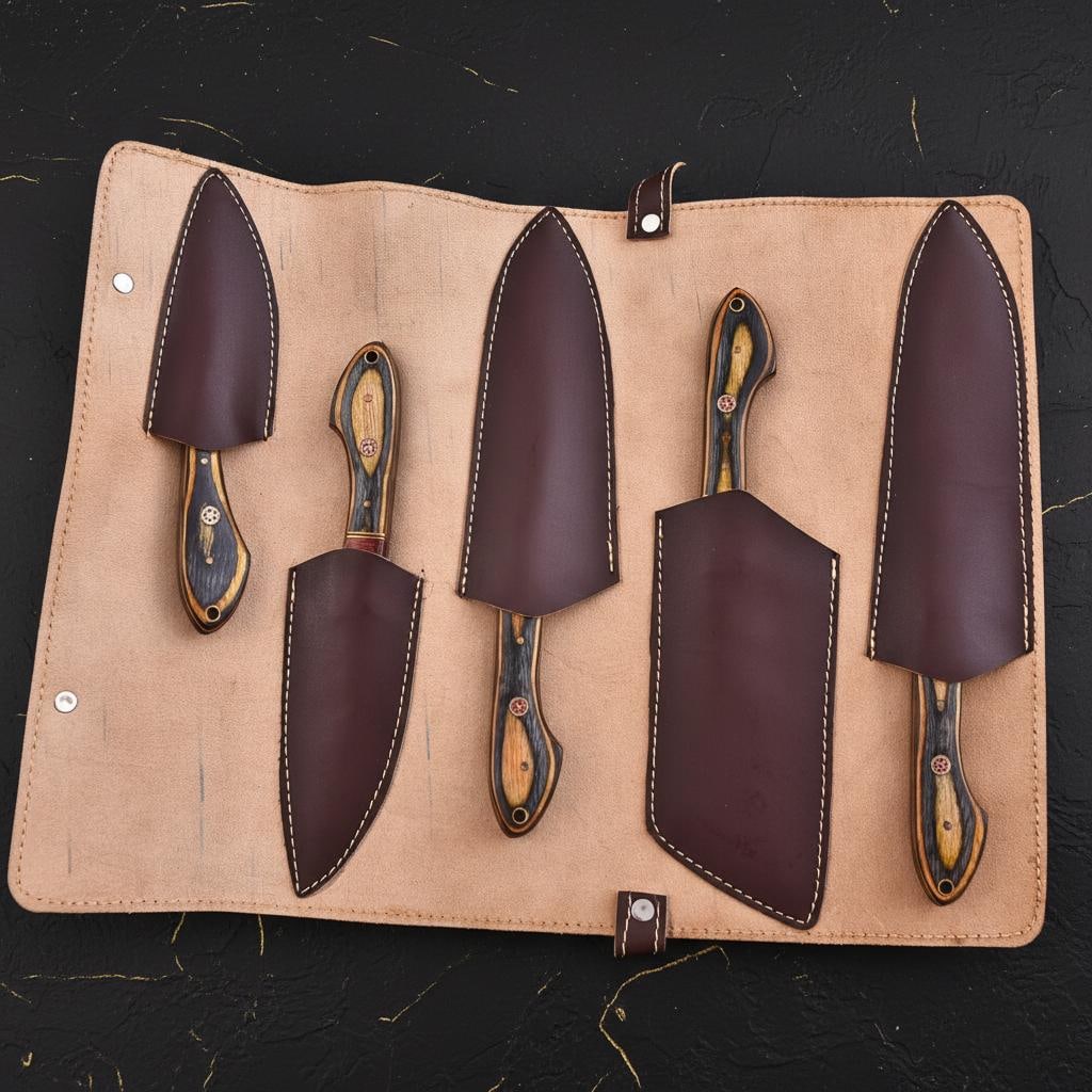 Forged Damascus Steel Kitchen Knife Set, 5 Piece Handmade Chef Knives with Rosewood Handles and - 6