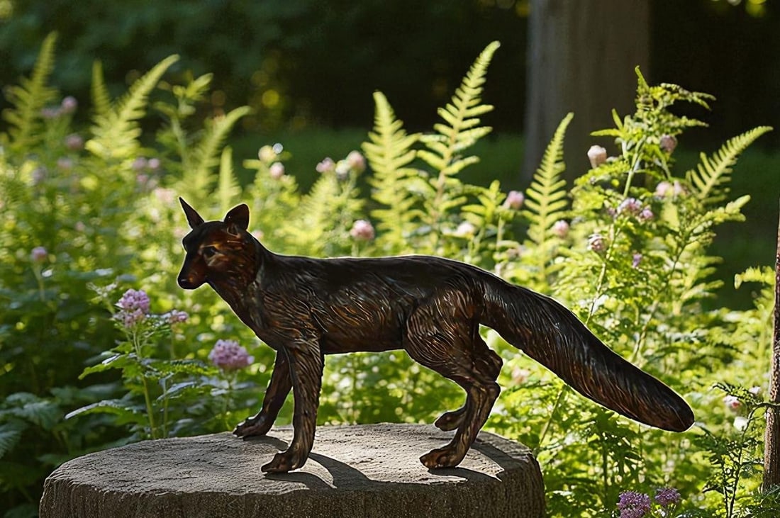 Fox Standing Bronze Statue - Size: 36"L x 11"W x 19"H. - 2