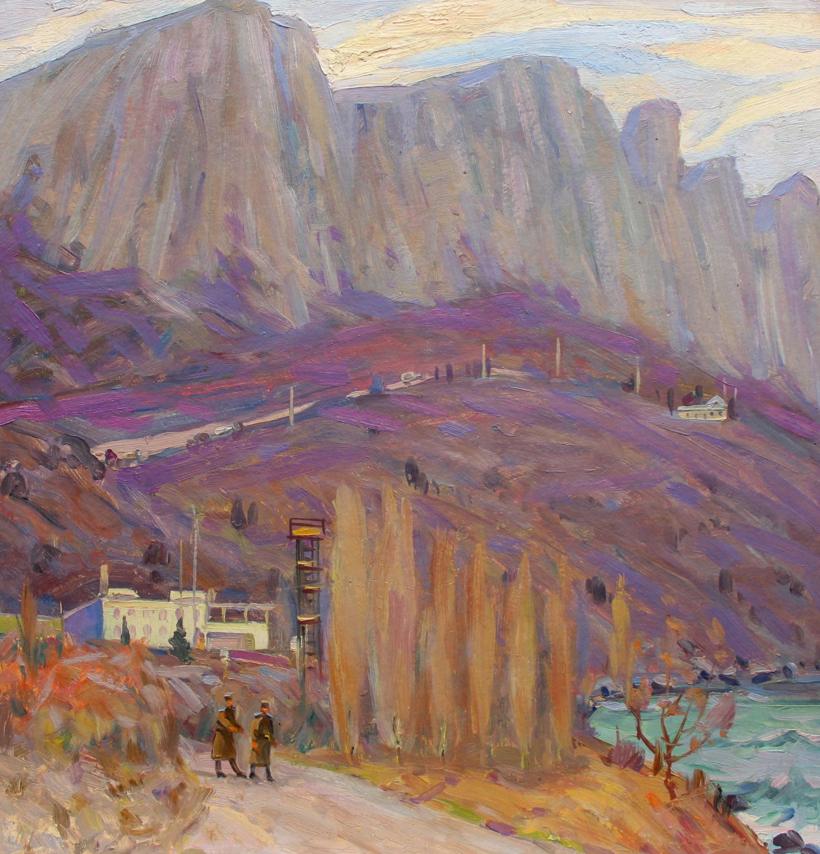 Tyukha Ivan (Ukrainian artist), "Frontier", oil on cardboard: Title: Tyukha Ivan (Ukrainian artist), "Frontier", oil on cardboard Artist: Tyukha Ivan Andriyovich Description: ARTIST: Tyukha Ivan Andriyovich, Ukrainian artist TITLE: "Frontier" SIZE: 50 x 50 cm, (