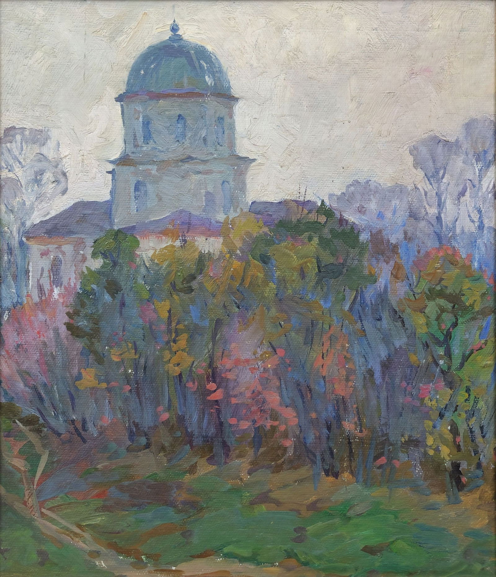 Mynka Olexandr (Ukrainian artist), "The temple", oil on cardboard: Title: Mynka Olexandr (Ukrainian artist), "The temple", oil on cardboard Artist: Mynka Olexandr Fedorovich Description: ARTIST: Mynka Olexandr Fedorovich, Ukrainian artist TITLE: "The temple" SIZE: