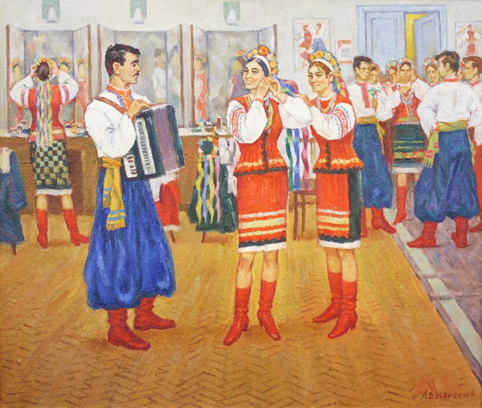 Lezhansky Vyacheslav (Ukrainian artist), "Actors before going on stage", oil on canvas: Title: Lezhansky Vyacheslav (Ukrainian artist), "Actors before going on stage", oil on canvas Artist: Lezhansky Vyacheslav Fedorovich Description: ARTIST: Lezhansky Vyacheslav Fedorovich, Ukrainian ar