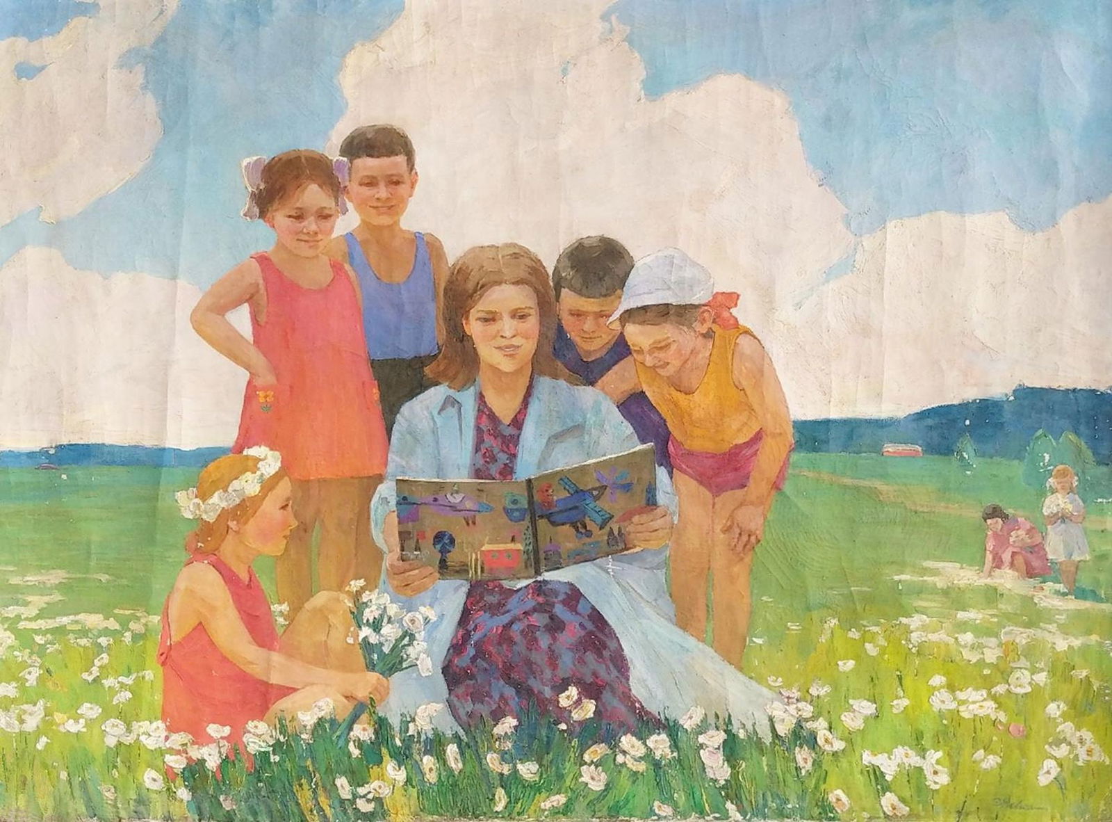 Neiman Ellaida (Ukrainian artist), "Childhood", oil on canvas: Title: Neiman Ellaida (Ukrainian artist), "Childhood", oil on canvas Artist: Neiman Ellaida Danilivna Description: ARTIST: Neiman Ellaida Danilivna, Ukrainian artist TITLE: "Childhood" SIZE: 119 x 158