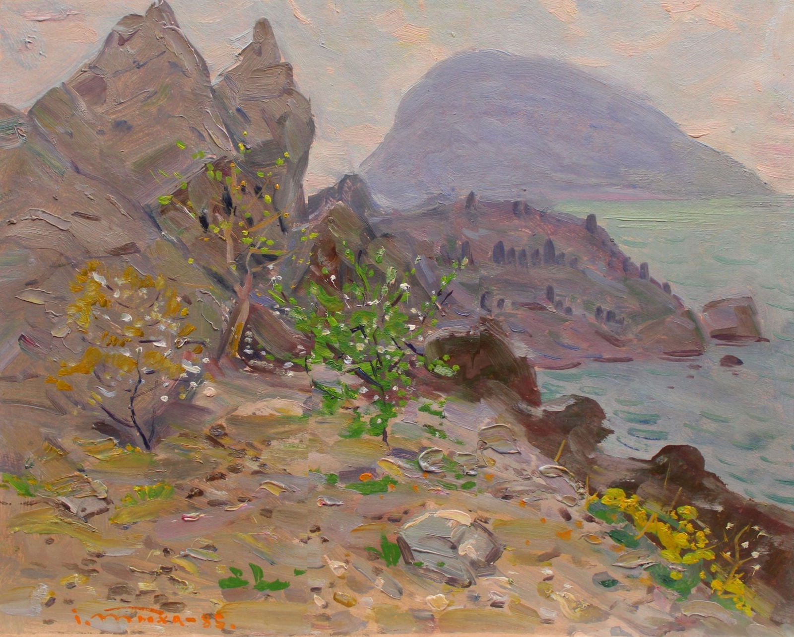 Tyukha Ivan (Ukrainian artist), "Bear mountain", oil on cardboard: Title: Tyukha Ivan (Ukrainian artist), "Bear mountain", oil on cardboard Artist: Tyukha Ivan Andriyovich Description: ARTIST: Tyukha Ivan Andriyovich, Ukrainian artist TITLE: "Bear mountain" SIZE: 40