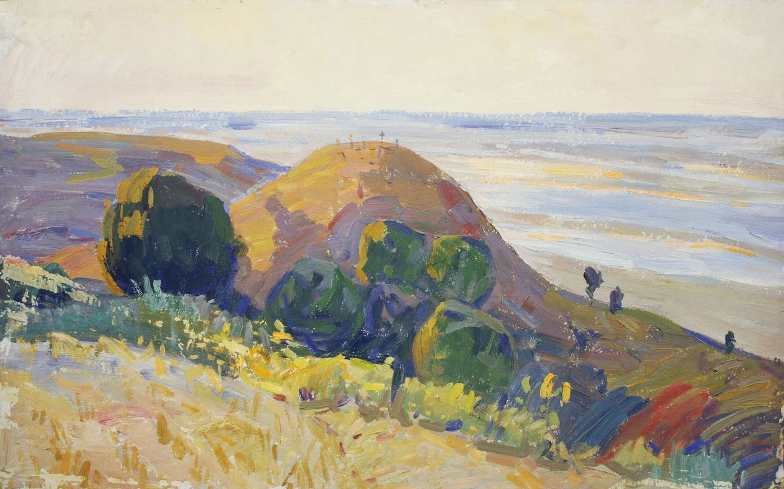 Tyukha Ivan (Ukrainian artist), "Mound", oil on cardboard: Title: Tyukha Ivan (Ukrainian artist), "Mound", oil on cardboard Artist: Tyukha Ivan Andriyovich Description: ARTIST: Tyukha Ivan Andriyovich, Ukrainian artist TITLE: "Mound" SIZE: 50 x 80 cm, (19 3/4