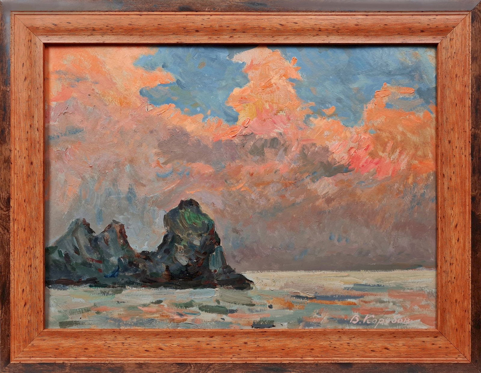 Korobov Volodymir (Ukrainian artist), "Sunset on the sea", oil on cardboard: Title: Korobov Volodymir (Ukrainian artist), "Sunset on the sea", oil on cardboard Artist: Korobov Volodymir Andrievich Description: ARTIST: Korobov Volodymir Andrievich, Ukrainian artist TITLE: "Suns