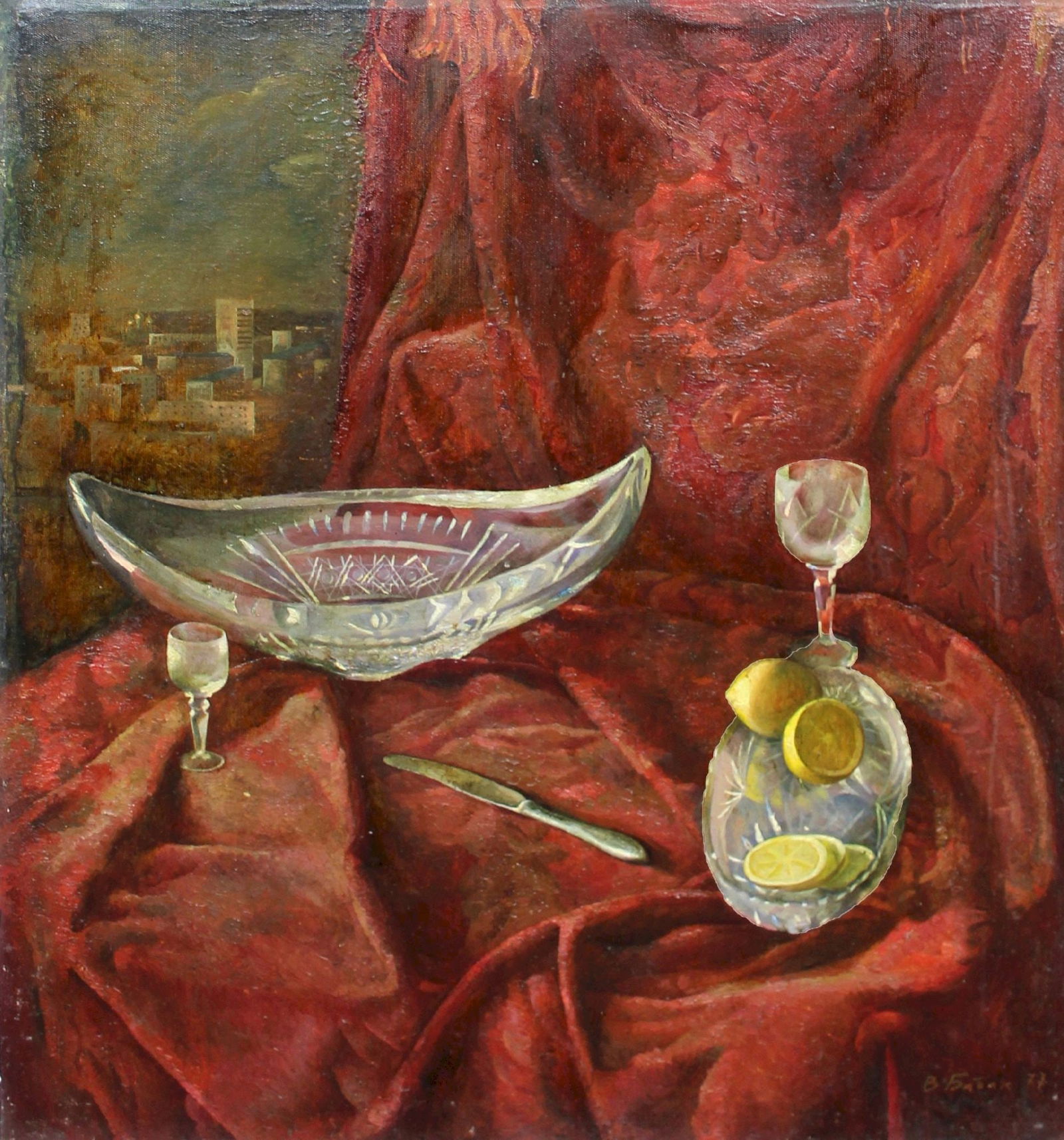 Babak Volodymyr (Ukrainian artist), "Crystal and lemon", oil on canvas: Title: Babak Volodymyr (Ukrainian artist), "Crystal and lemon", oil on canvas Artist: Babak Volodymyr Mykolayovich Description: ARTIST: Babak Volodymyr Mykolayovich, Ukrainian artist TITLE: "Crystal a