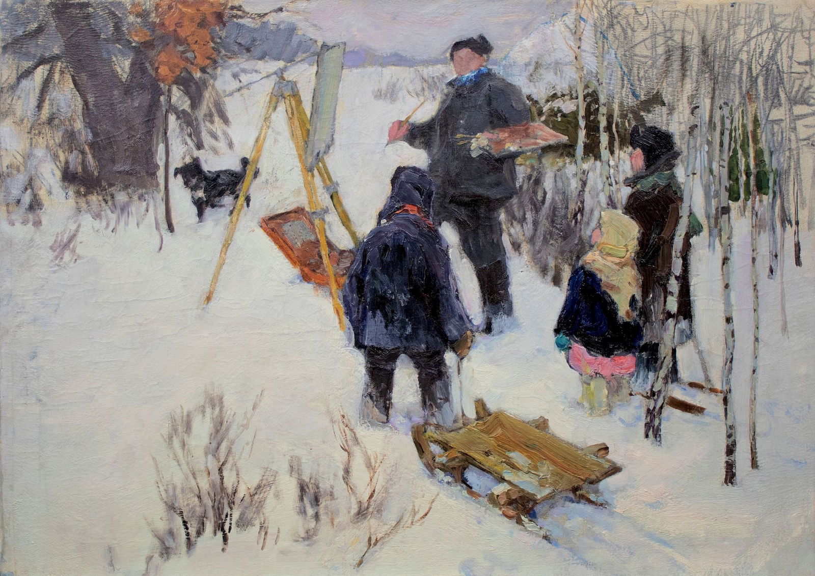 Iskam Viktor (Ukrainian artist), "Artist with children", oil on canvas: Title: Iskam Viktor (Ukrainian artist), "Artist with children", oil on canvas Artist: Iskam Viktor Vasylievich Description: ARTIST: Iskam Viktor Vasylievich, Ukrainian artist TITLE: "Artist with child