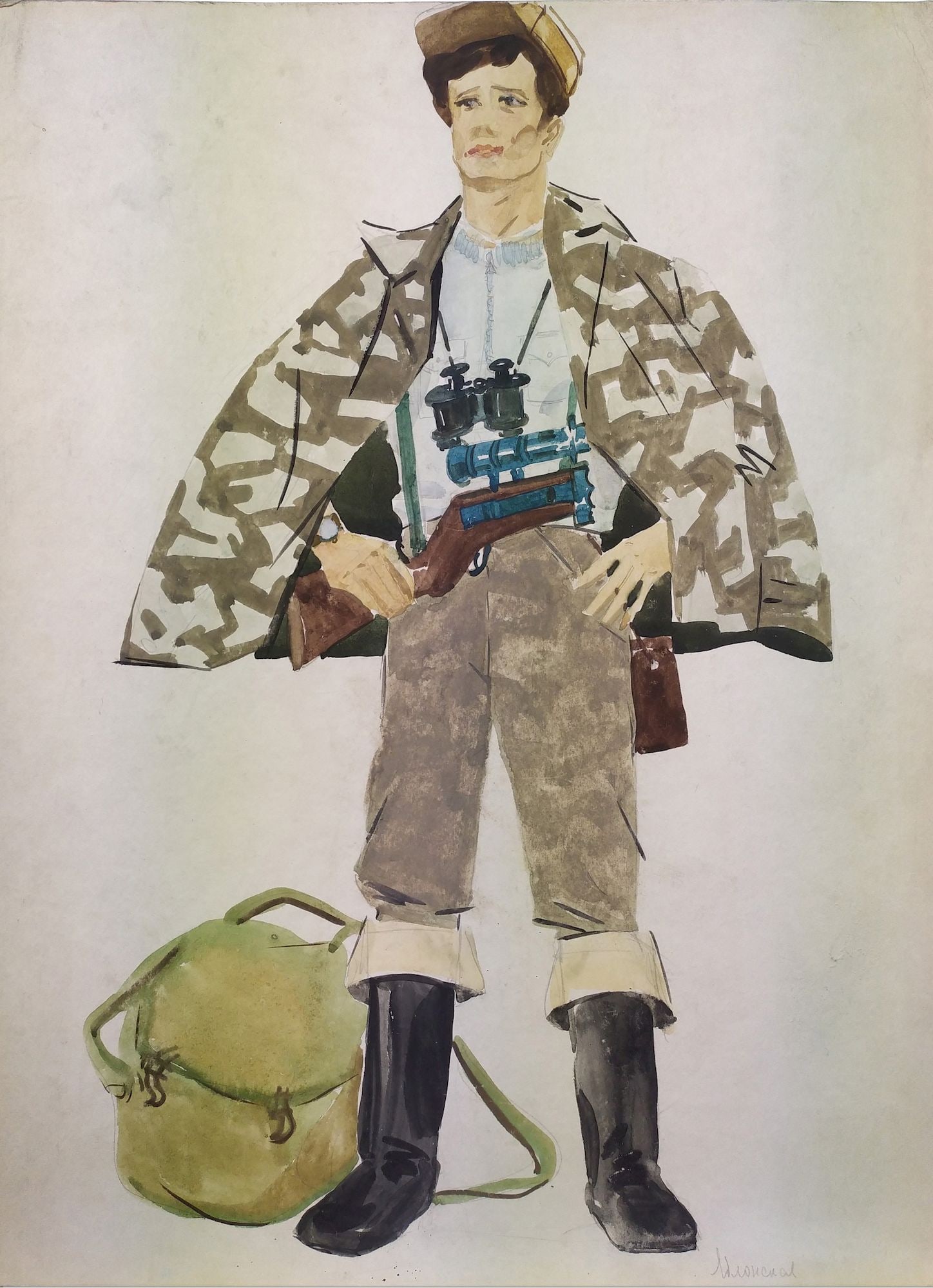 Yablonska Olena (Ukrainian artist), "Hunter", watercolor on cardboard: Title: Yablonska Olena (Ukrainian artist), "Hunter", watercolor on cardboard Artist: Yablonska Olena Nylivna Description: ARTIST: Yablonska Olena Nylivna, Ukrainian artist TITLE: "Hunter" SIZE: 55 x 4