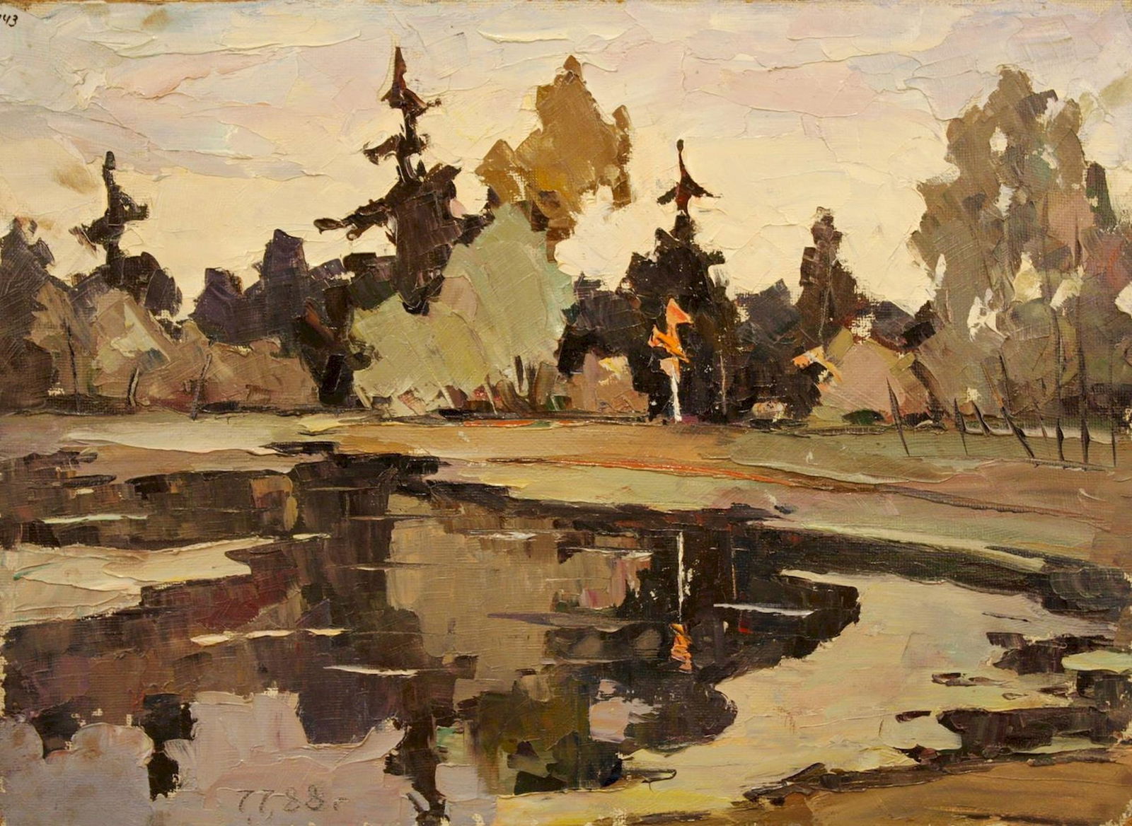 Tyukha Ivan (Ukrainian artist), "Lake in the woods (two-sided)", oil on cardboard: Title: Tyukha Ivan (Ukrainian artist), "Lake in the woods (two-sided)", oil on cardboard Artist: Tyukha Ivan Andriyovich Description: ARTIST: Tyukha Ivan Andriyovich, Ukrainian artist TITLE: "Lake in
