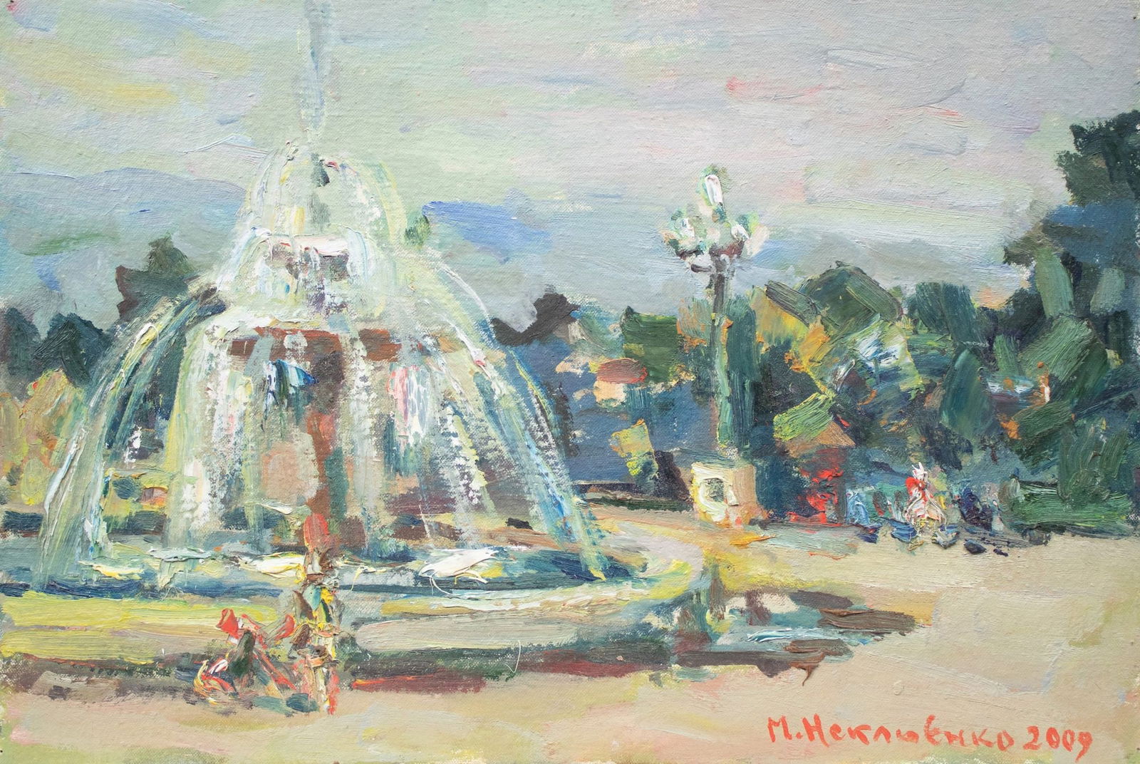 Neklyuenko Mykola (Ukrainian artist), "At the fountain", oil on canvas on cardboard: Title: Neklyuenko Mykola (Ukrainian artist), "At the fountain", oil on canvas on cardboard Artist: Neklyuenko Mykola Pavlovich Description: ARTIST: Neklyuenko Mykola Pavlovich, Ukrainian artist