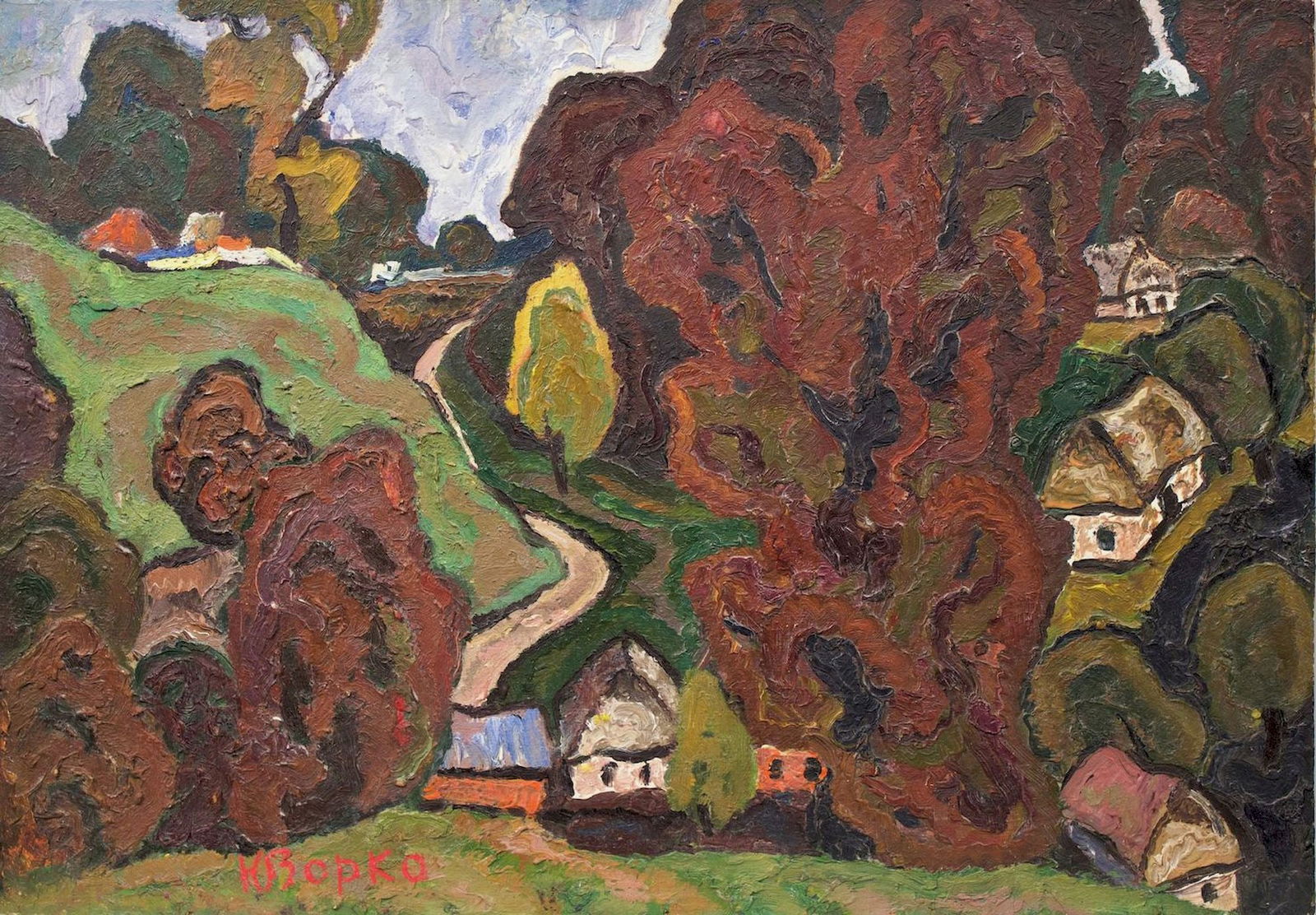 Zorko Yuri (Ukrainian artist), "The picturesque village", oil on cardboard: Title: Zorko Yuri (Ukrainian artist), "The picturesque village", oil on cardboard Artist: Zorko Yuri Valentynovich Description: ARTIST: Zorko Yuri Valentynovich, Ukrainian artist TITLE: "The picturesq