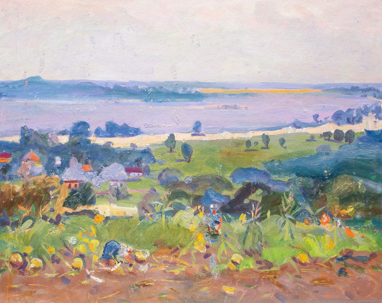 Tyukha Ivan (Ukrainian artist), "The village near the Dnieper river", oil on cardboard (1 of 3)