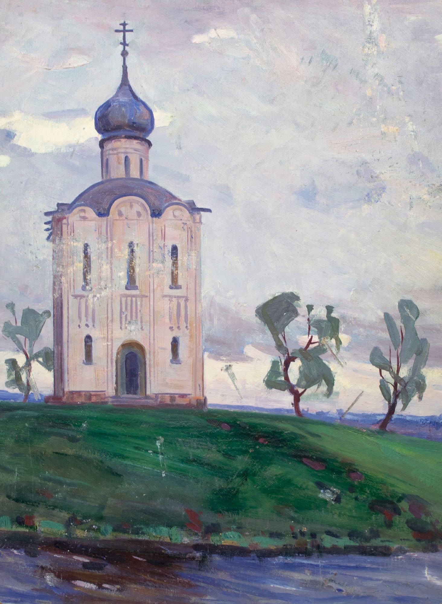 Tyukha Ivan (Ukrainian artist), "Church on the river", oil on cardboard: Title: Tyukha Ivan (Ukrainian artist), "Church on the river", oil on cardboard Artist: Tyukha Ivan Andriyovich Description: ARTIST: Tyukha Ivan Andriyovich, Ukrainian artist TITLE: "Church on the