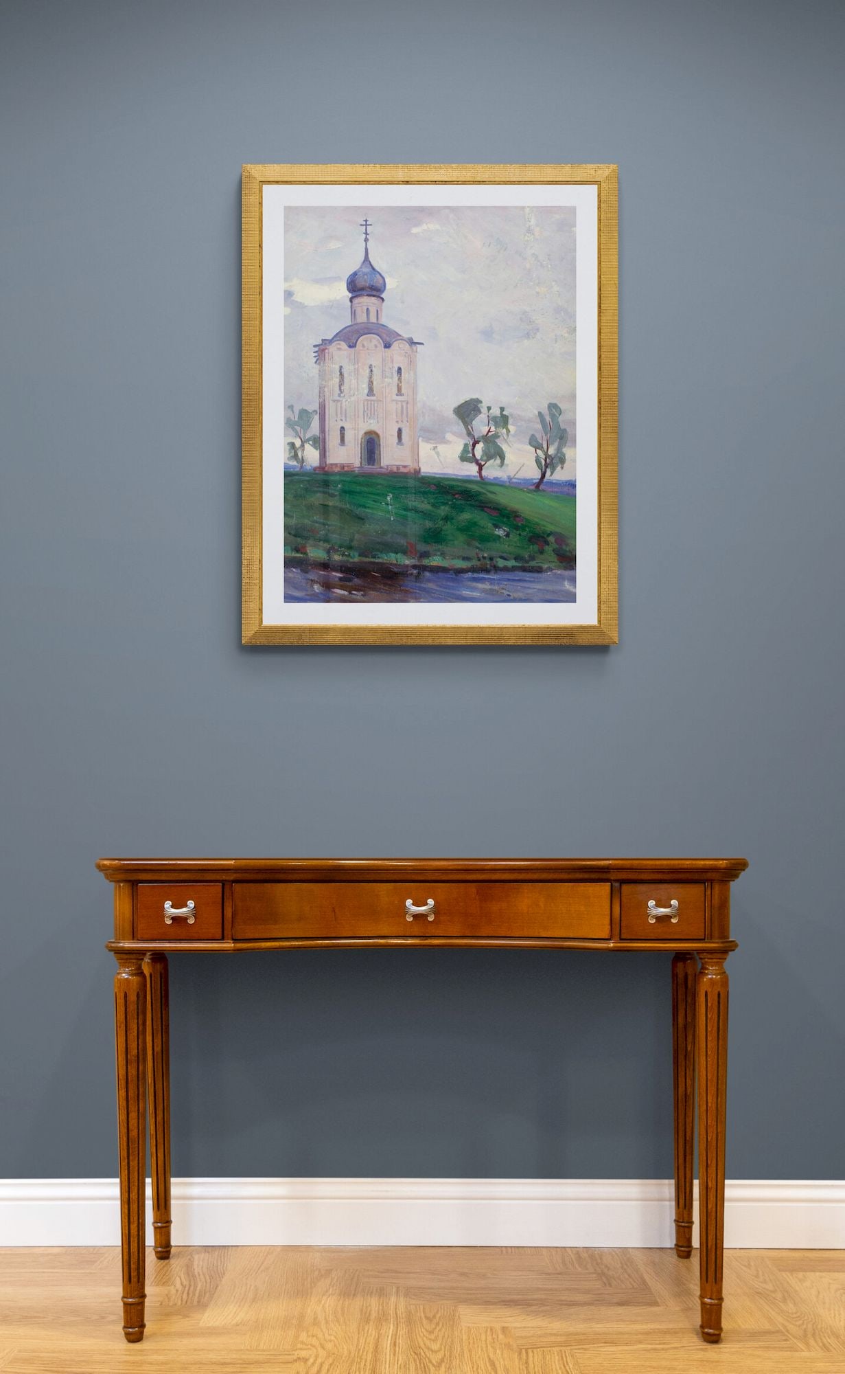 Tyukha Ivan (Ukrainian artist), "Church on the river", oil on cardboard - 3