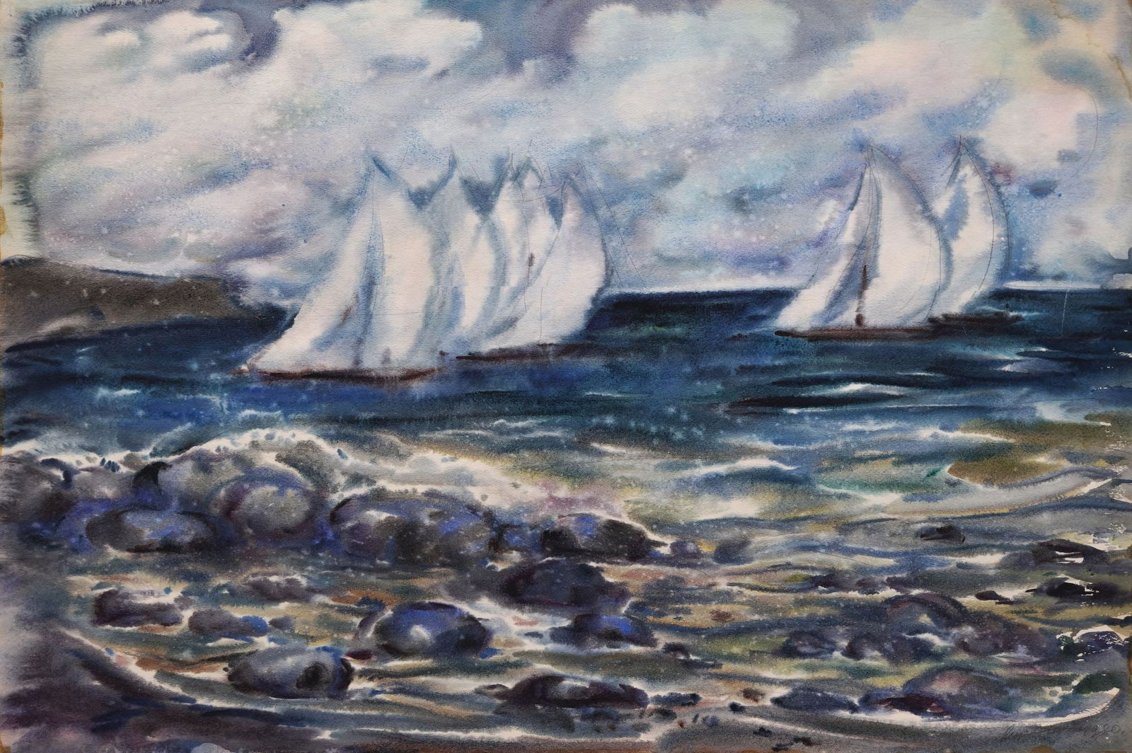 Kirilkov Valentin (Ukrainian artist), "Sailboats at sea", watercolor on paper: Title: Kirilkov Valentin (Ukrainian artist), "Sailboats at sea", watercolor on paper Artist: Kirilkov Valentin Feodosievich Description: ARTIST: Kirilkov Valentin Feodosievich, Ukrainian artist TITLE: