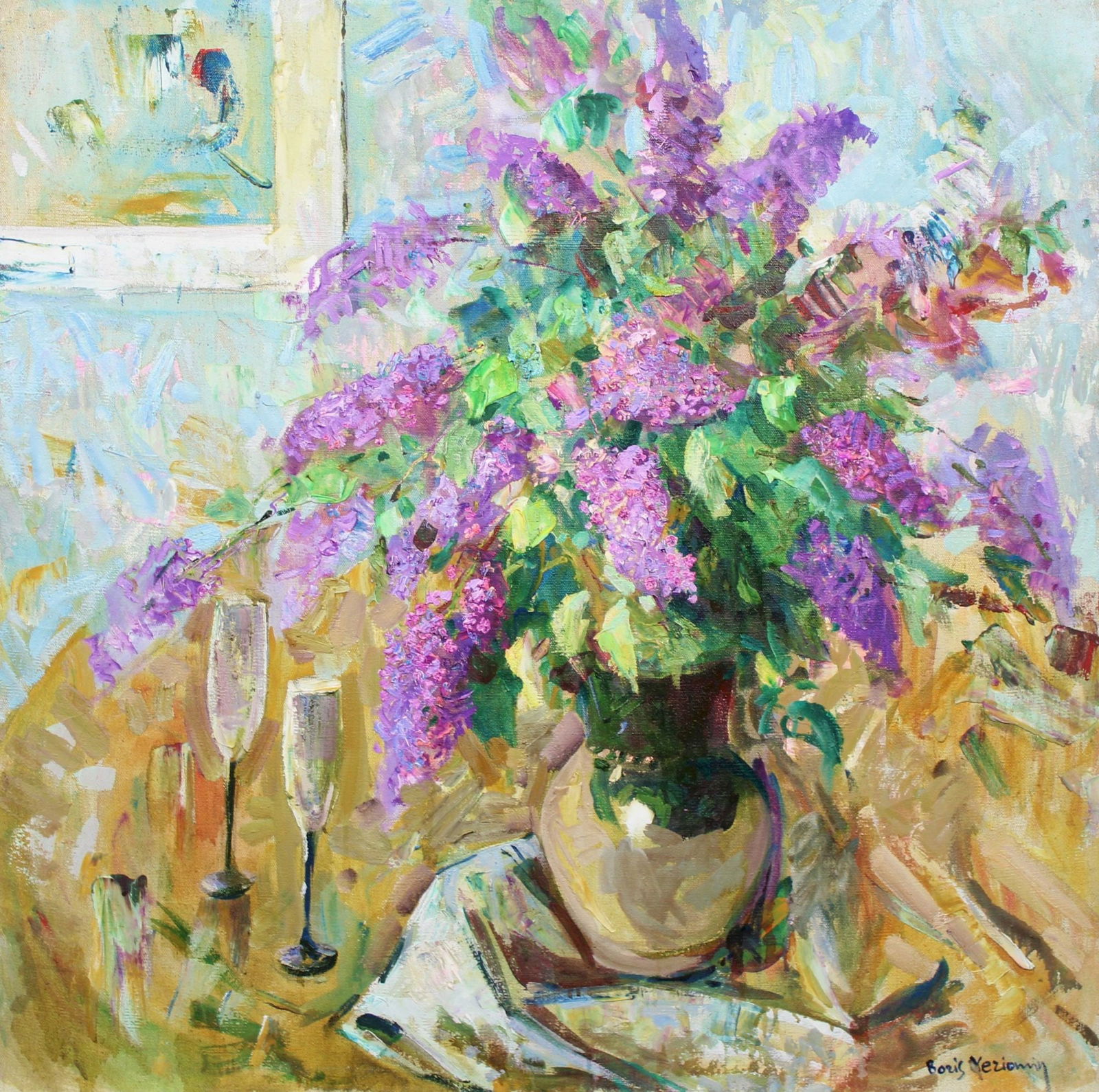 Yeremin Boris (Ukrainian artist), "Lilac", oil on canvas: Title: Yeremin Boris (Ukrainian artist), "Lilac", oil on canvas Artist: Yeremin Boris Oleksandrovich Description: ARTIST: Yeremin Boris Oleksandrovich, Ukrainian artist TITLE: "Lilac" SIZE: 90 x 90 cm