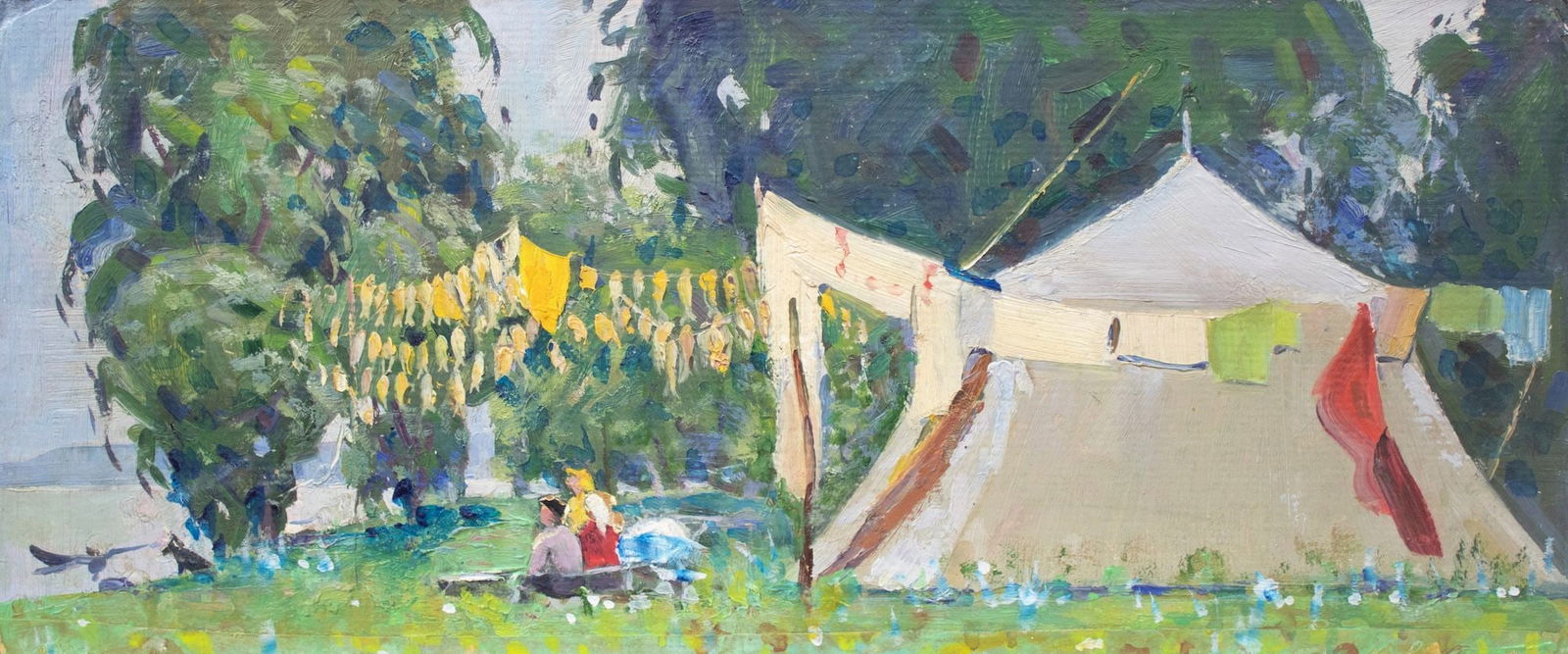 Tyukha Ivan (Ukrainian artist), "Near the tent", oil on cardboard: Title: Tyukha Ivan (Ukrainian artist), "Near the tent", oil on cardboard Artist: Tyukha Ivan Andriyovich Description: ARTIST: Tyukha Ivan Andriyovich, Ukrainian artist TITLE: "Near the tent" SIZE: 26