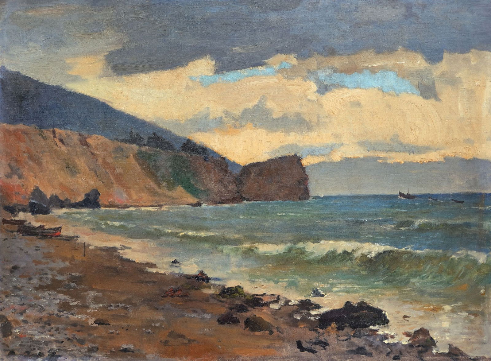 Unidentified (Ukrainian artist), "Sea", oil on canvas: Title: Unidentified (Ukrainian artist), "Sea", oil on canvas Artist: Unidentified Artist Description: ARTIST: Unidentified Artist TITLE: "Sea" SIZE: 66 x 90 cm, (26 x 35 2/4 in.) MEDIUM: oil on canvas