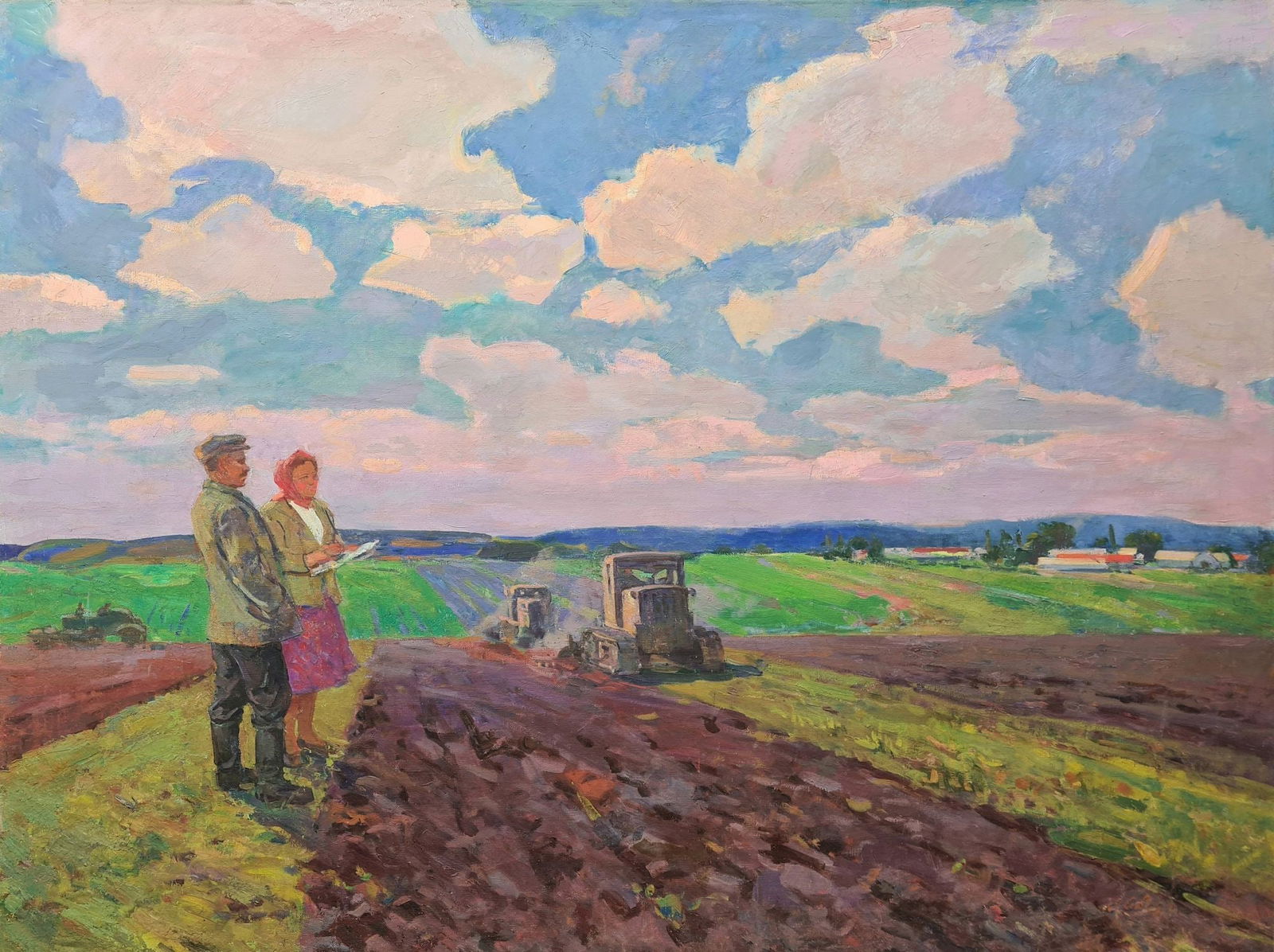 Ovsyannikova Evgenia (Ukrainian artist), "Spring works on field", oil on canvas: Title: Ovsyannikova Evgenia (Ukrainian artist), "Spring works on field", oil on canvas Artist: Ovsyannikova Evgenia Ivanivna Description: ARTIST: Ovsyannikova Evgenia Ivanivna, Ukrainian artist TITLE: