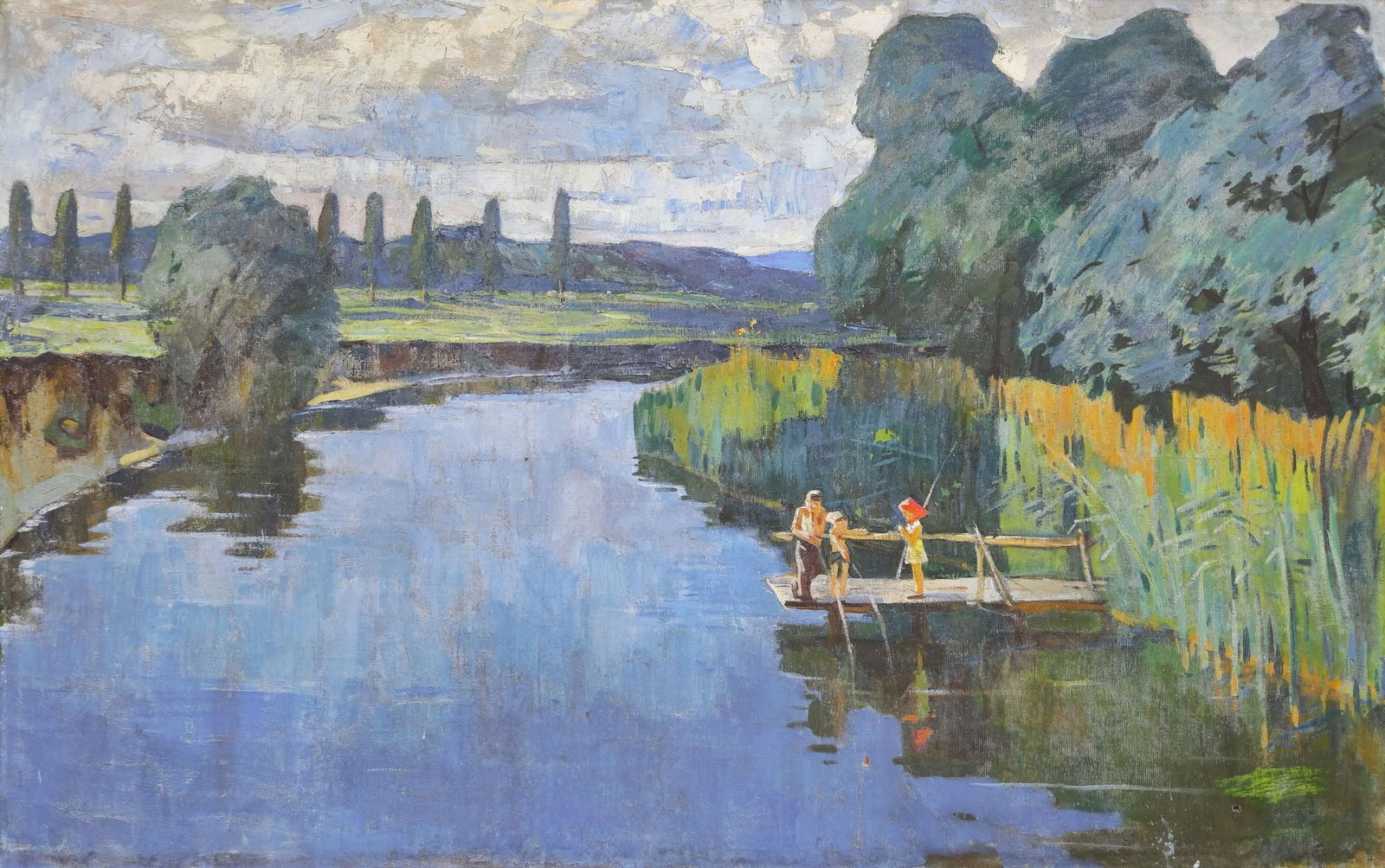 Unidentified (Ukrainian artist), "Children are fishing", oil on canvas (1 of 3)