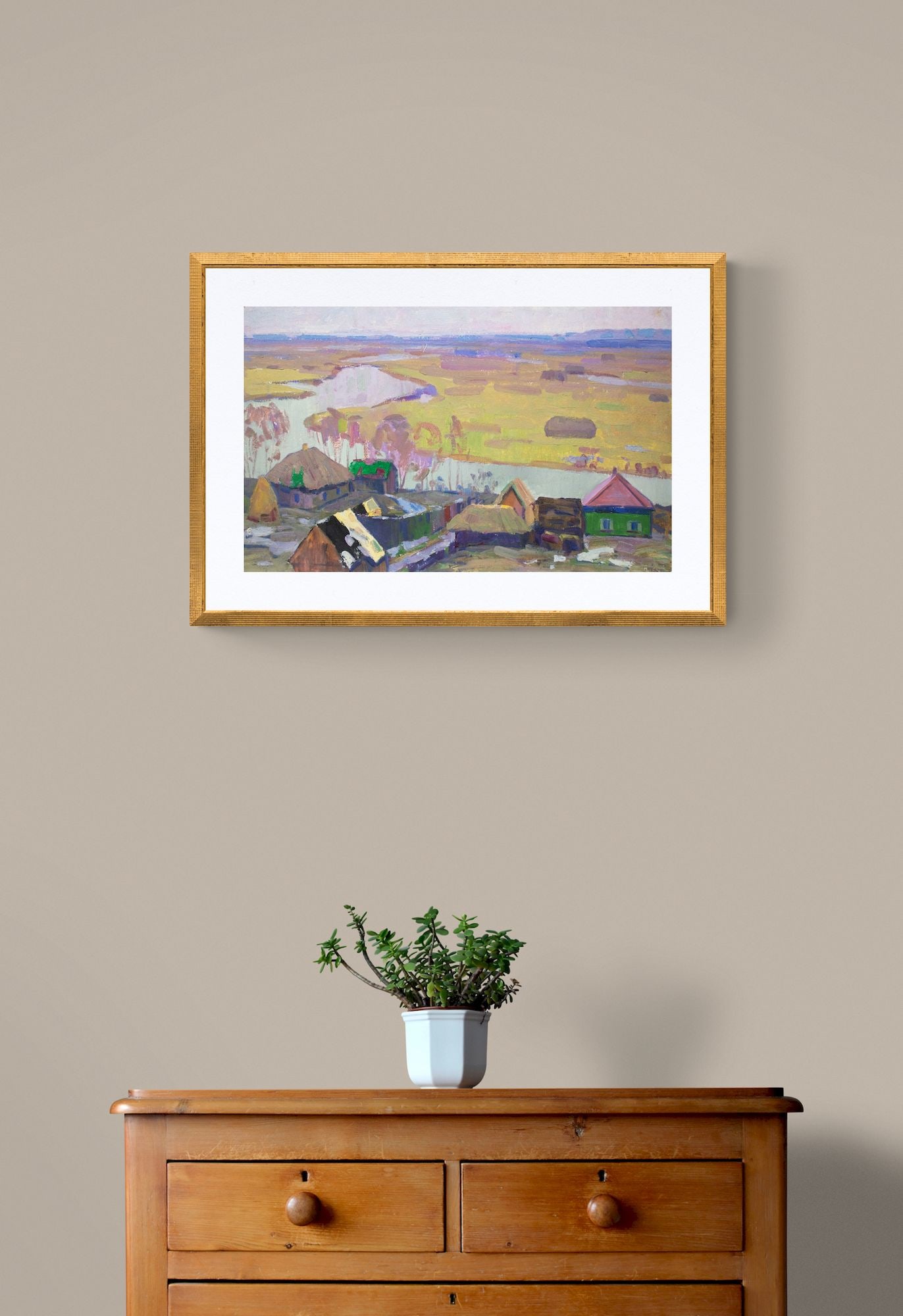 Tyukha Ivan (Ukrainian artist), "The village is on the river", oil on cardboard - 3