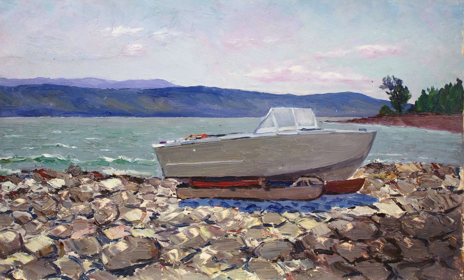 Netrebenko Olexandr (Ukrainian artist), "At a lake", oil on cardboard: Title: Netrebenko Olexandr (Ukrainian artist), "At a lake", oil on cardboard Artist: Netrebenko Olexandr Mykolayovich Description: ARTIST: Netrebenko Olexandr Mykolayovich, Ukrainian artist TITLE: "At