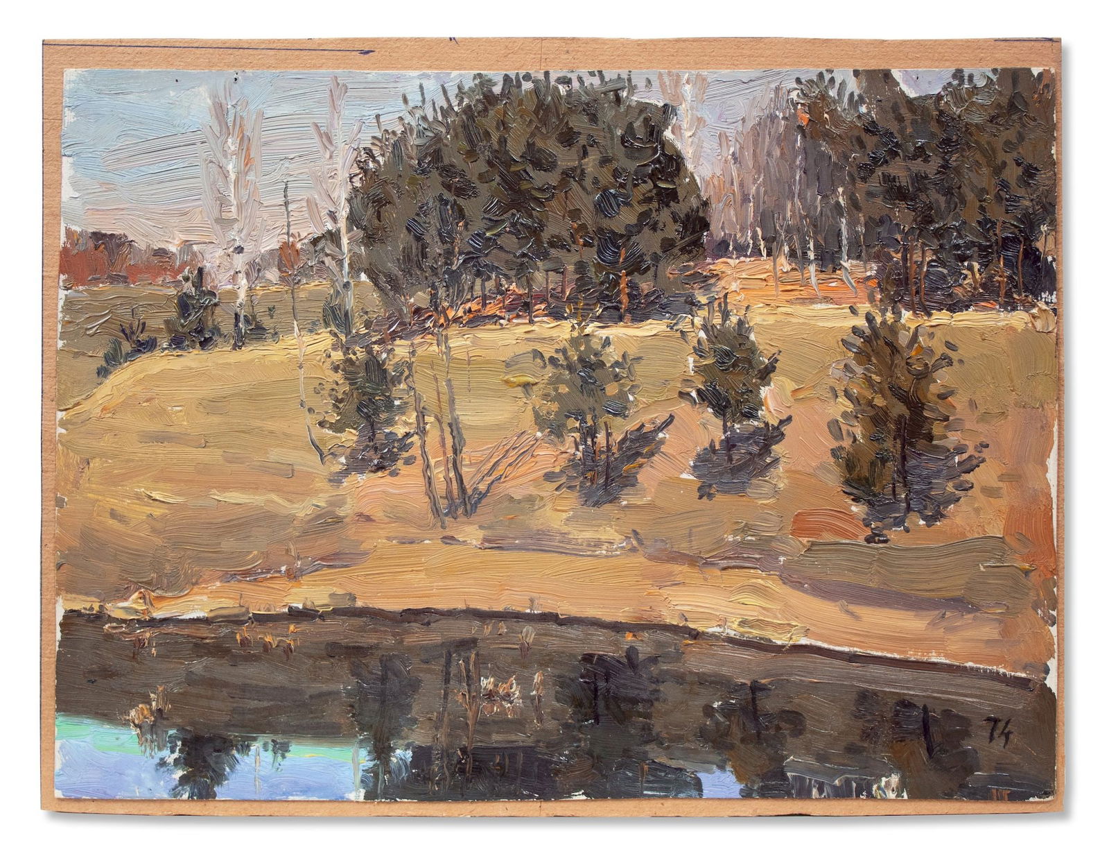 Unidentified (Ukrainian artist), "On the other bank of the river", oil on cardboard - 2