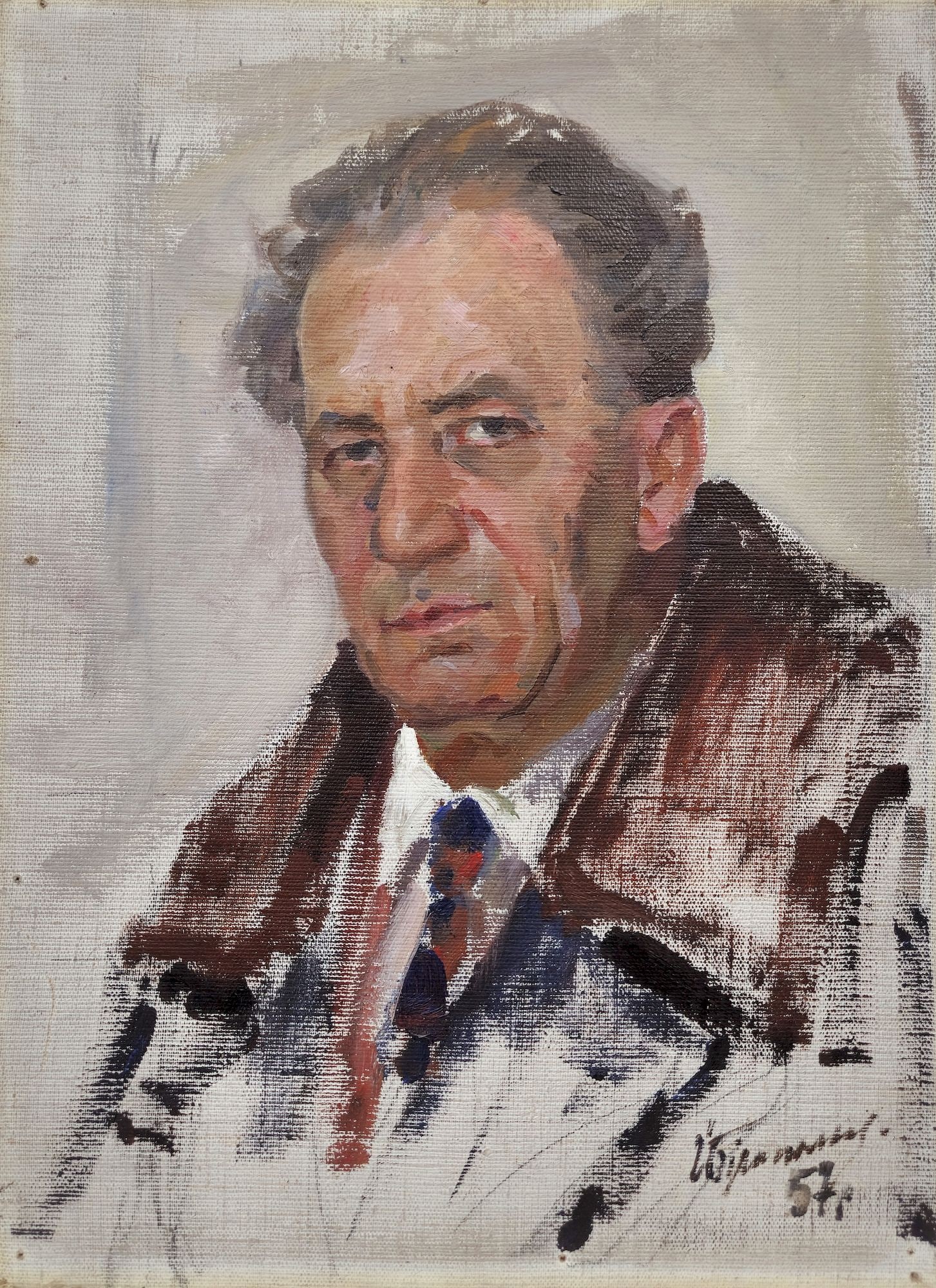 Bilopolyi Yosyp (Ukrainian artist), "Portrait of a man", oil on canvas on cardboard: Title: Bilopolyi Yosyp (Ukrainian artist), "Portrait of a man", oil on canvas on cardboard Artist: Bilopolyi Yosyp Aksentiyovych Description: ARTIST: Bilopolyi Yosyp Aksentiyovych, TITLE: "Portrait of