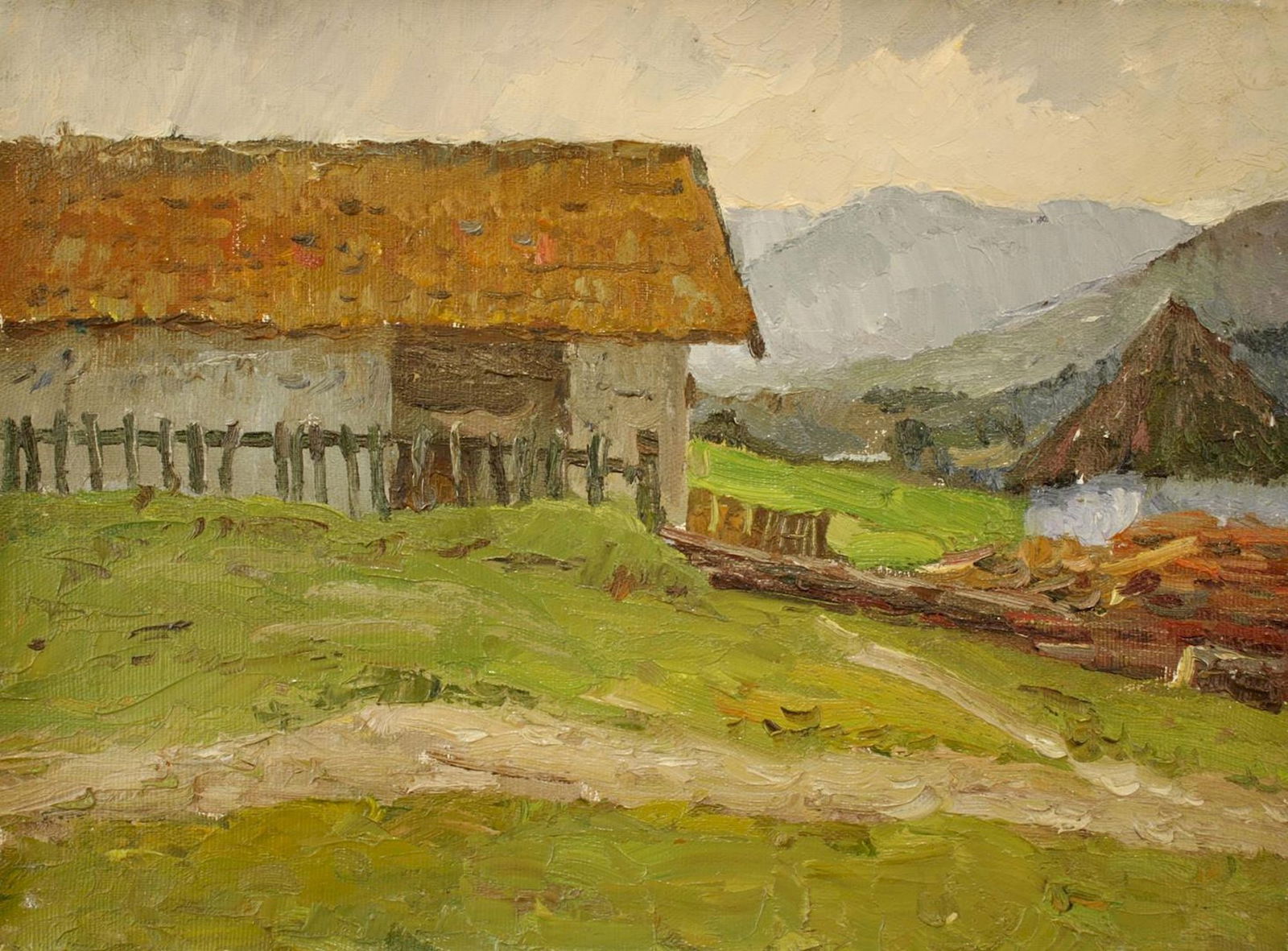 Mynka Olexandr (Ukrainian artist), "The village in the mountains", oil on canvas (1 of 1)