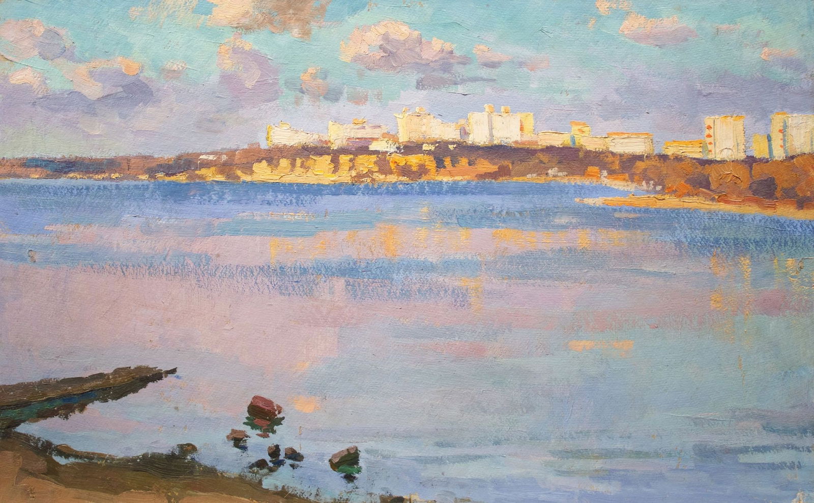 Tyukha Ivan (Ukrainian artist), "City , oil on cardboard: Title: Tyukha Ivan (Ukrainian artist), "City , oil on cardboard Artist: Tyukha Ivan Andriyovich Description: ARTIST: Tyukha Ivan Andriyovich, Ukrainian artist TITLE: "City SIZE: 48 x 77 cm, (19 x 30 1