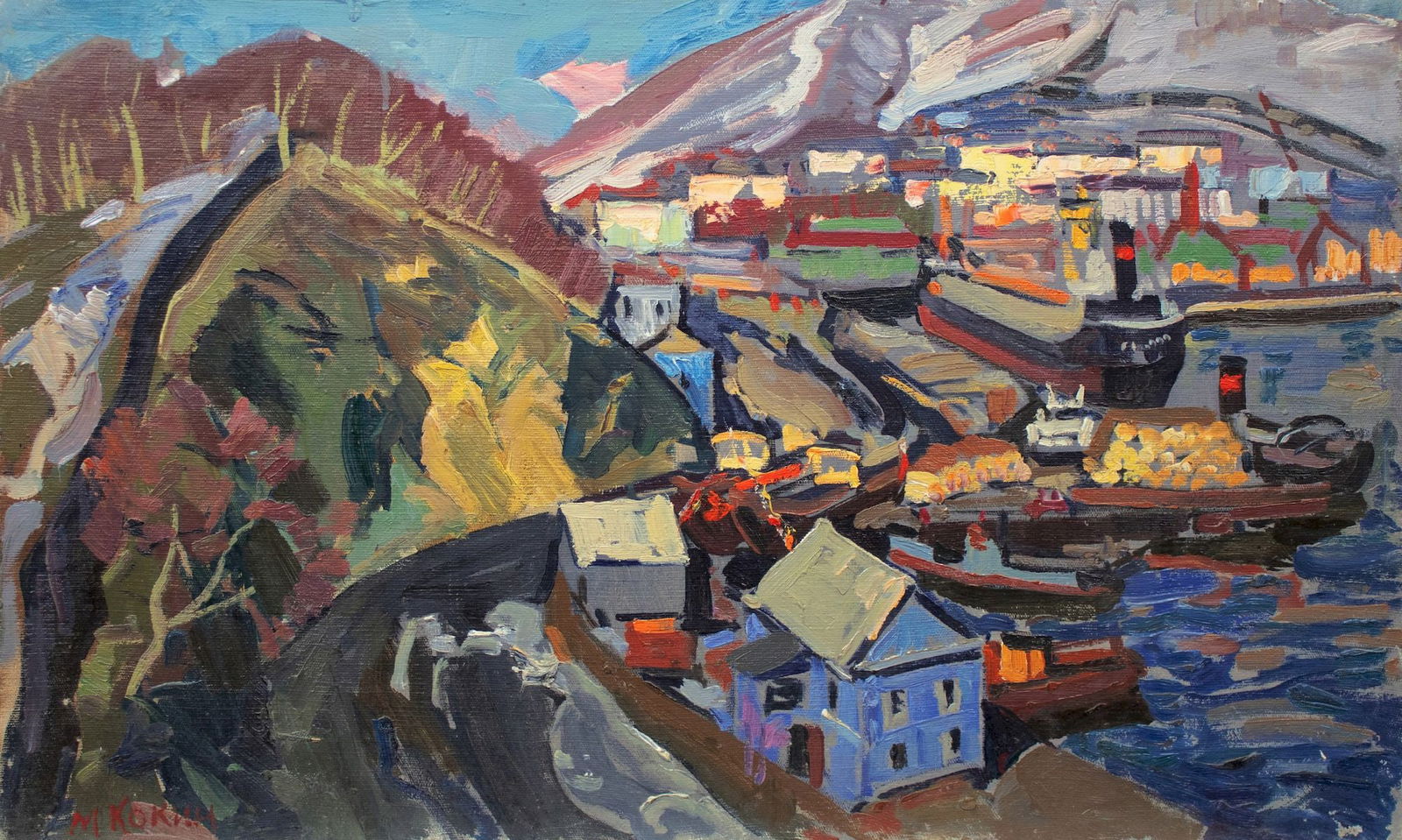 Kokin Mykhaylo (Ukrainian artist), "Port", oil on canvas: Title: Kokin Mykhaylo (Ukrainian artist), "Port", oil on canvas Artist: Kokin Mykhaylo Oleksandrovich Description: ARTIST: Kokin Mykhaylo Oleksandrovich, Ukrainian artist TITLE: "Port" SIZE: 49 x 82 c