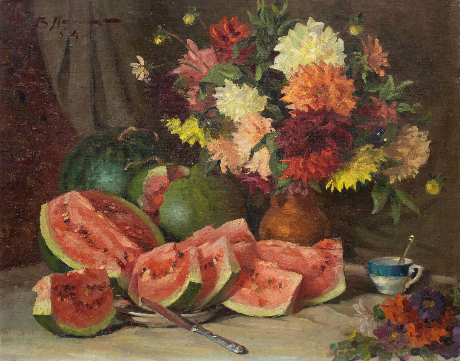 Lapin Viktor (Ukrainian artist), "Still life with watermelons", oil on canvas: Title: Lapin Viktor (Ukrainian artist), "Still life with watermelons", oil on canvas Artist: Lapin Viktor Ivanovich Description: ARTIST: Lapin Viktor Ivanovich, Ukrainian artist TITLE: "Still life wit