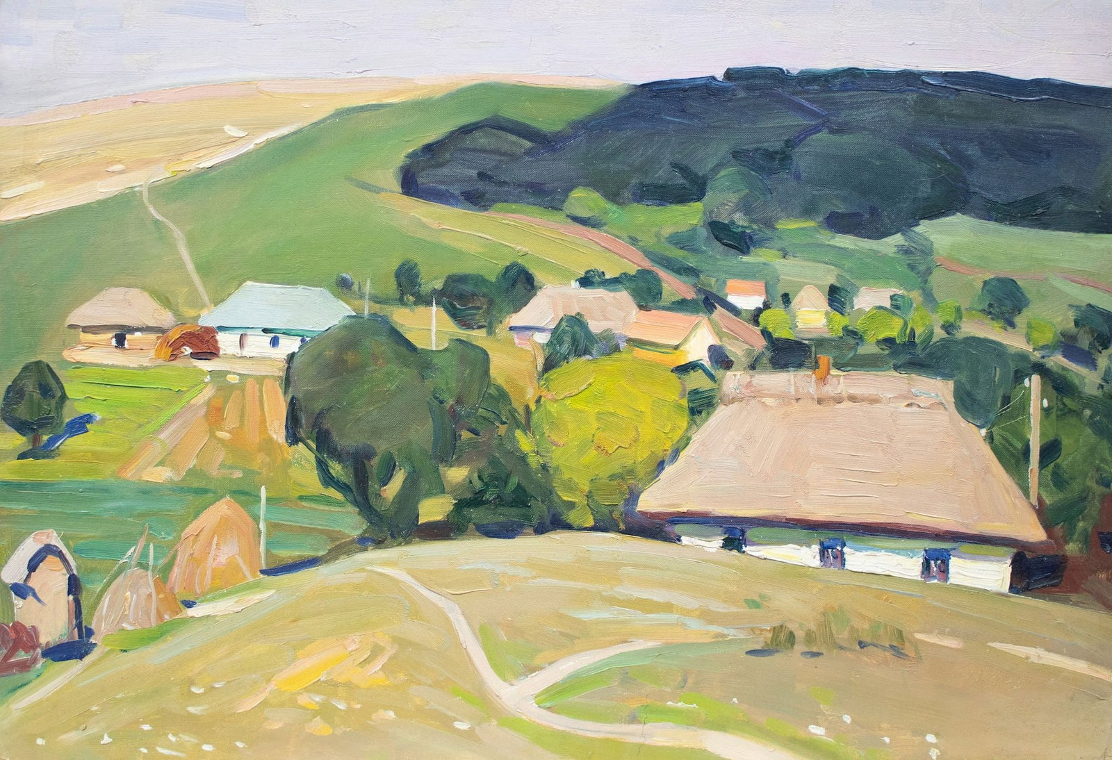 Tyukha Ivan (Ukrainian artist), "Village", oil on cardboard (1 of 3)