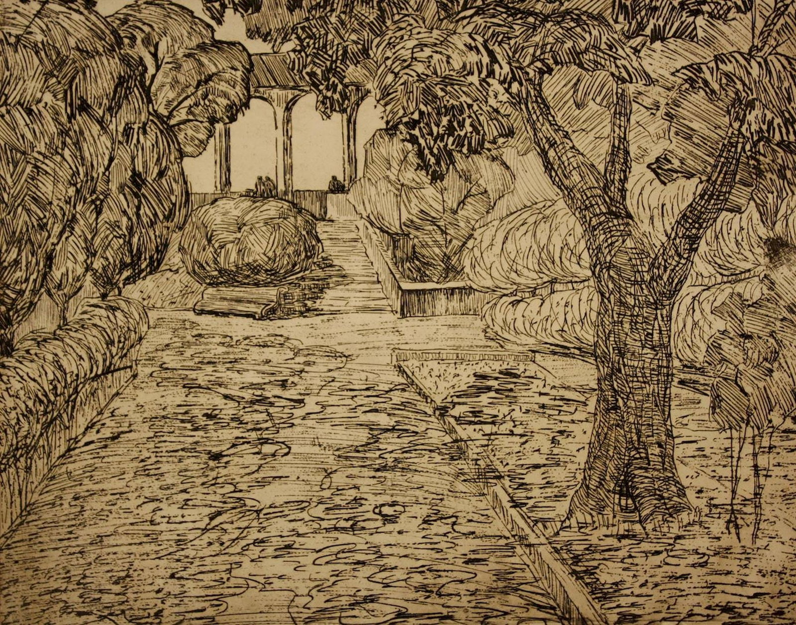 Mynka Olexandr (Ukrainian artist), "City park", ink on paper: Title: Mynka Olexandr (Ukrainian artist), "City park", ink on paper Artist: Mynka Olexandr Fedorovich Description: ARTIST: Mynka Olexandr Fedorovich, Ukrainian artist TITLE: "City park" SIZE: 20 x 25